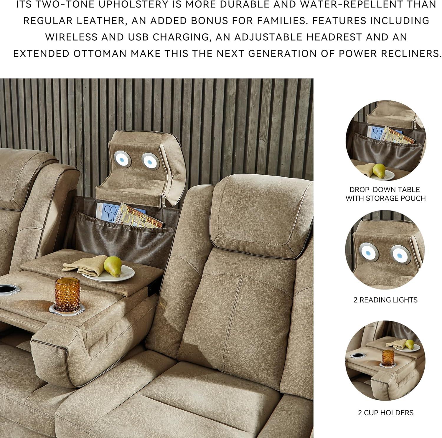 imageSignature Design by Ashley NextGen DuraPella Contemporary Faux Leather Modular Wall Hugger 3Piece Power Reclining Sectional Loveseat with Console Adjustable Headrest and USB Ports GrayBeige