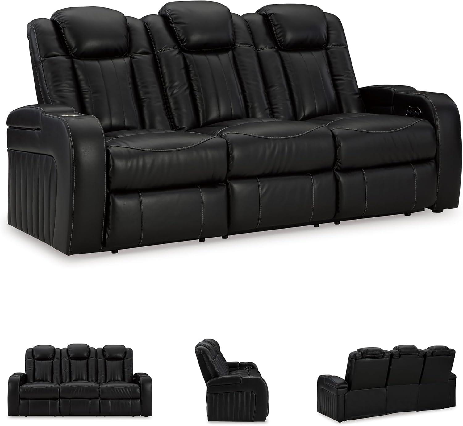 imageSignature Design by Ashley NextGen DuraPella Contemporary Faux Leather Modular Wall Hugger 3Piece Power Reclining Sectional Loveseat with Console Adjustable Headrest and USB Ports GrayBlack