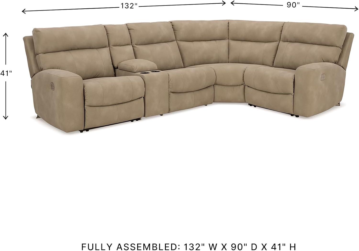 imageSignature Design by Ashley NextGen DuraPella Contemporary Faux Leather Modular Wall Hugger 3Piece Power Reclining Sectional Loveseat with Console Adjustable Headrest and USB Ports GrayBeige