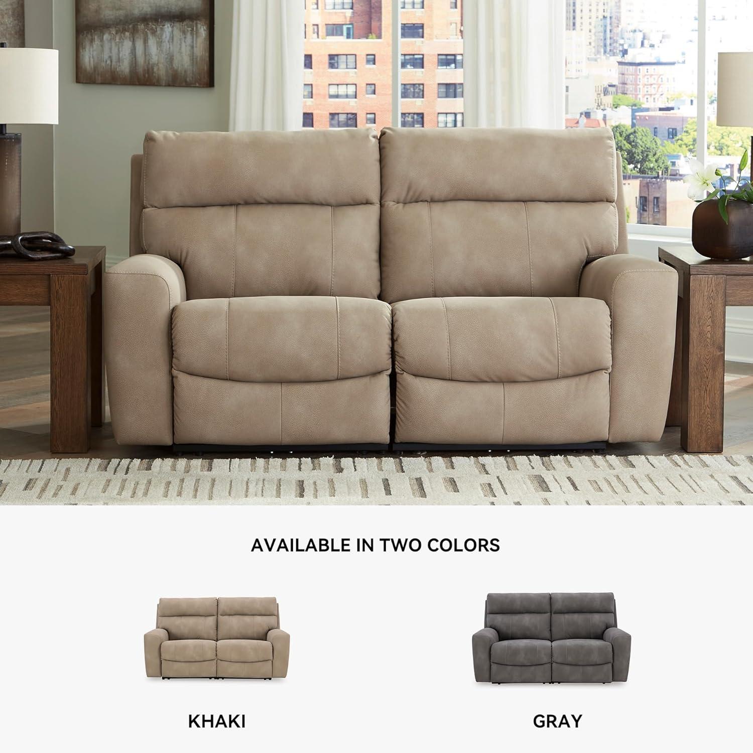 imageSignature Design by Ashley NextGen DuraPella Contemporary Faux Leather Modular Wall Hugger 3Piece Power Reclining Sectional Loveseat with Console Adjustable Headrest and USB Ports GrayBeige