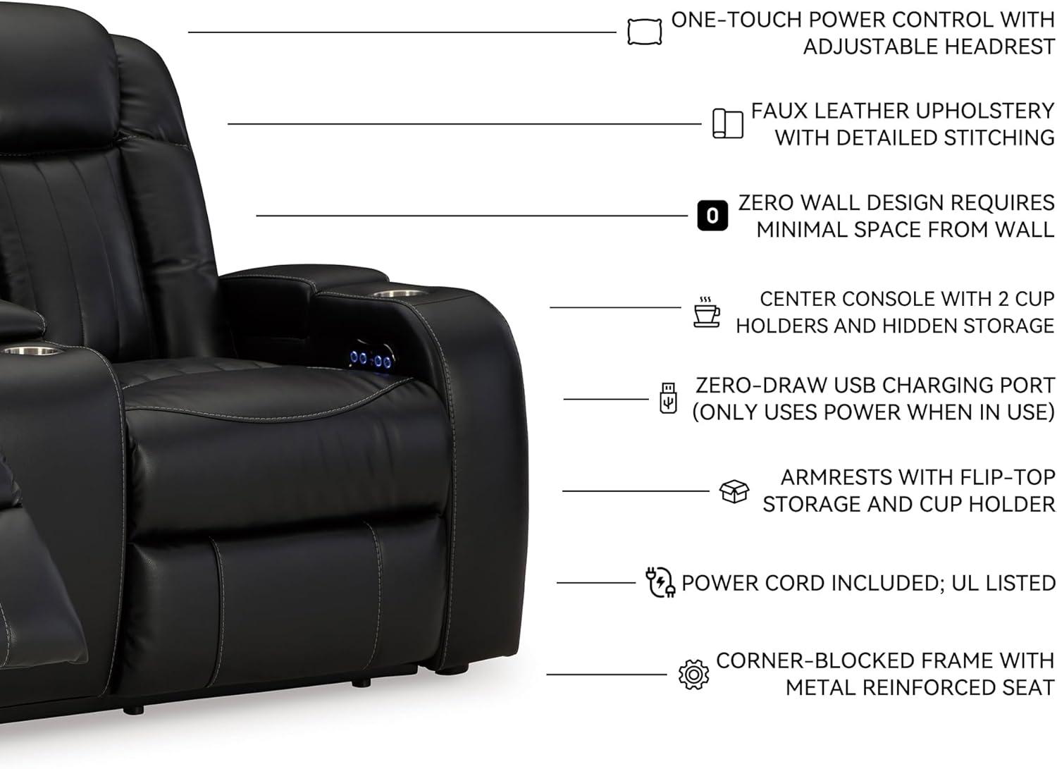 imageSignature Design by Ashley NextGen DuraPella Contemporary Faux Leather Modular Wall Hugger 3Piece Power Reclining Sectional Loveseat with Console Adjustable Headrest and USB Ports GrayBlack