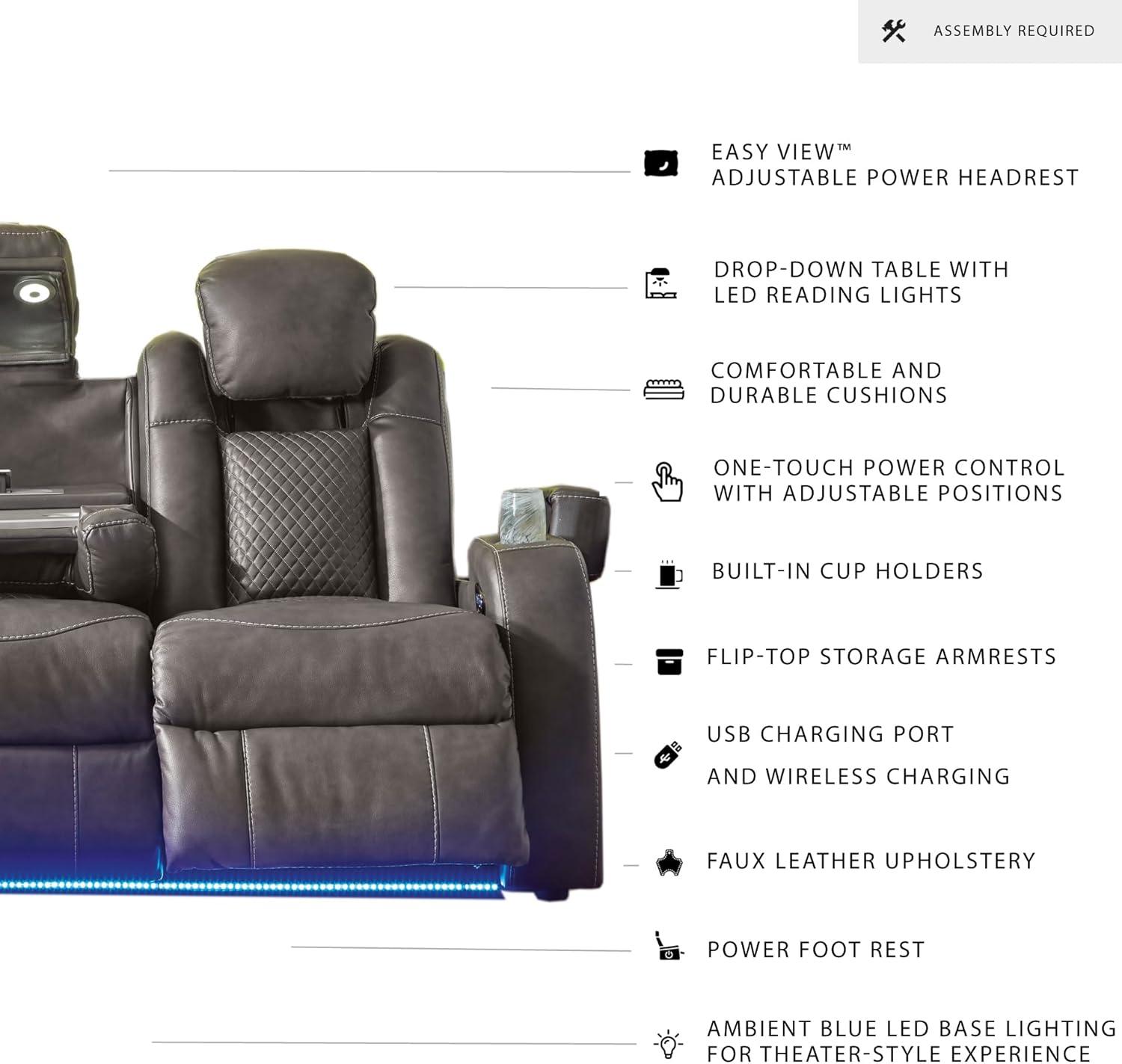 imageSignature Design by Ashley NextGen DuraPella Contemporary Faux Leather Modular Wall Hugger 3Piece Power Reclining Sectional Loveseat with Console Adjustable Headrest and USB Ports GrayDark Gray