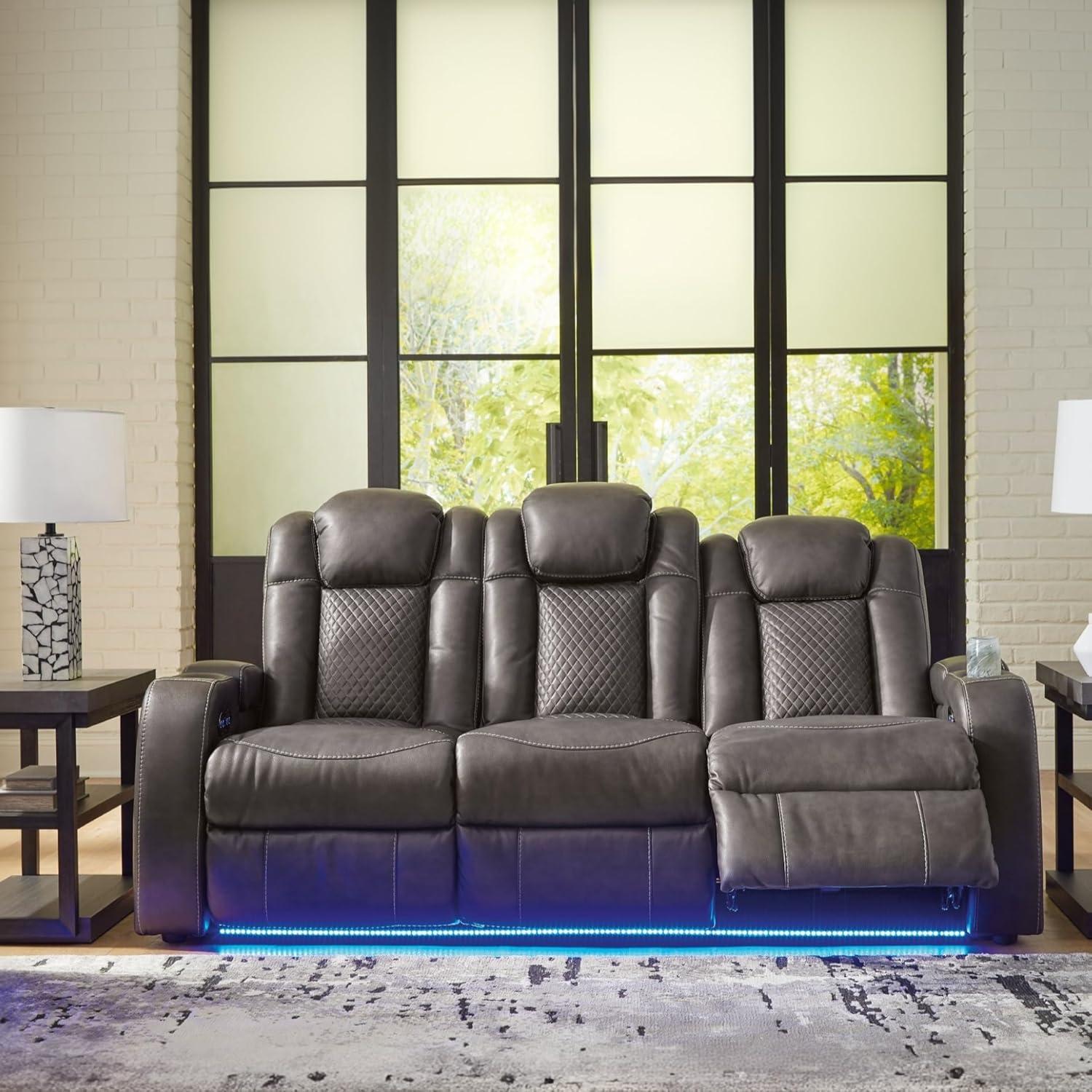 imageSignature Design by Ashley NextGen DuraPella Contemporary Faux Leather Modular Wall Hugger 3Piece Power Reclining Sectional Loveseat with Console Adjustable Headrest and USB Ports GrayDark Gray