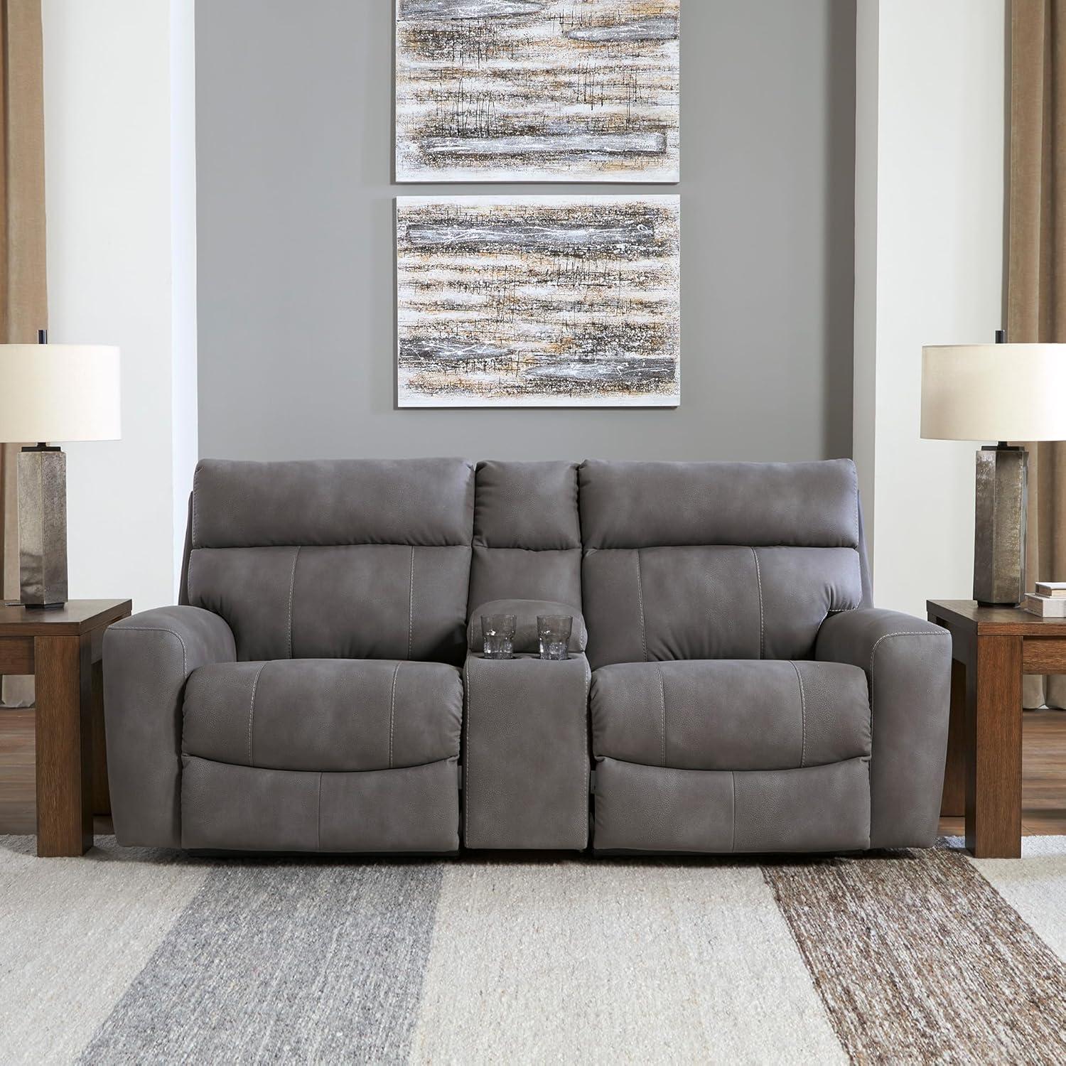 imageSignature Design by Ashley NextGen DuraPella Contemporary Faux Leather Modular Wall Hugger 3Piece Power Reclining Sectional Loveseat with Console Adjustable Headrest and USB Ports GrayGrey