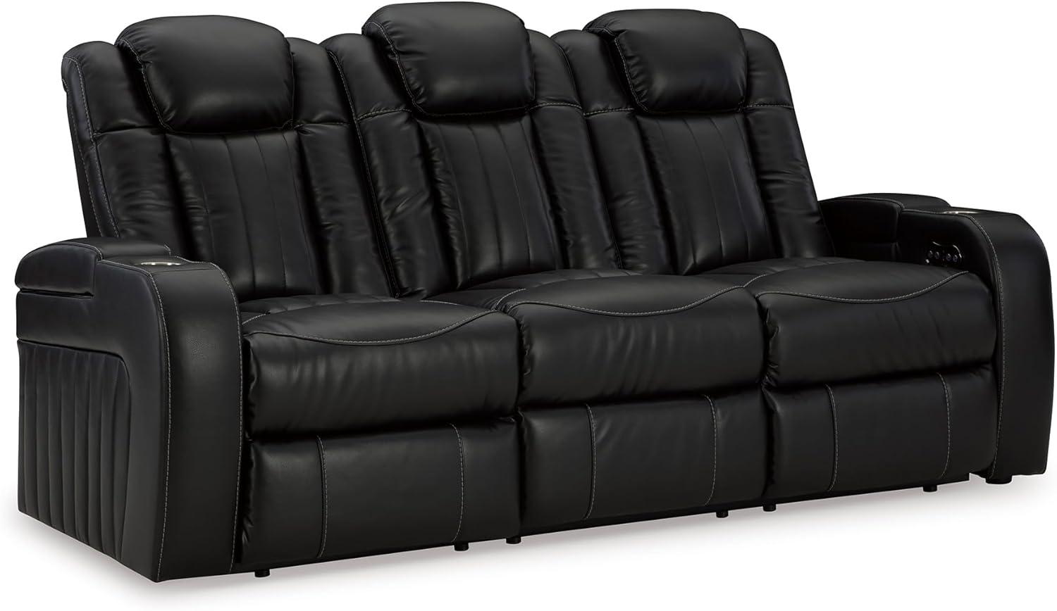 imageSignature Design by Ashley NextGen DuraPella Contemporary Faux Leather Modular Wall Hugger 3Piece Power Reclining Sectional Loveseat with Console Adjustable Headrest and USB Ports GrayBlack