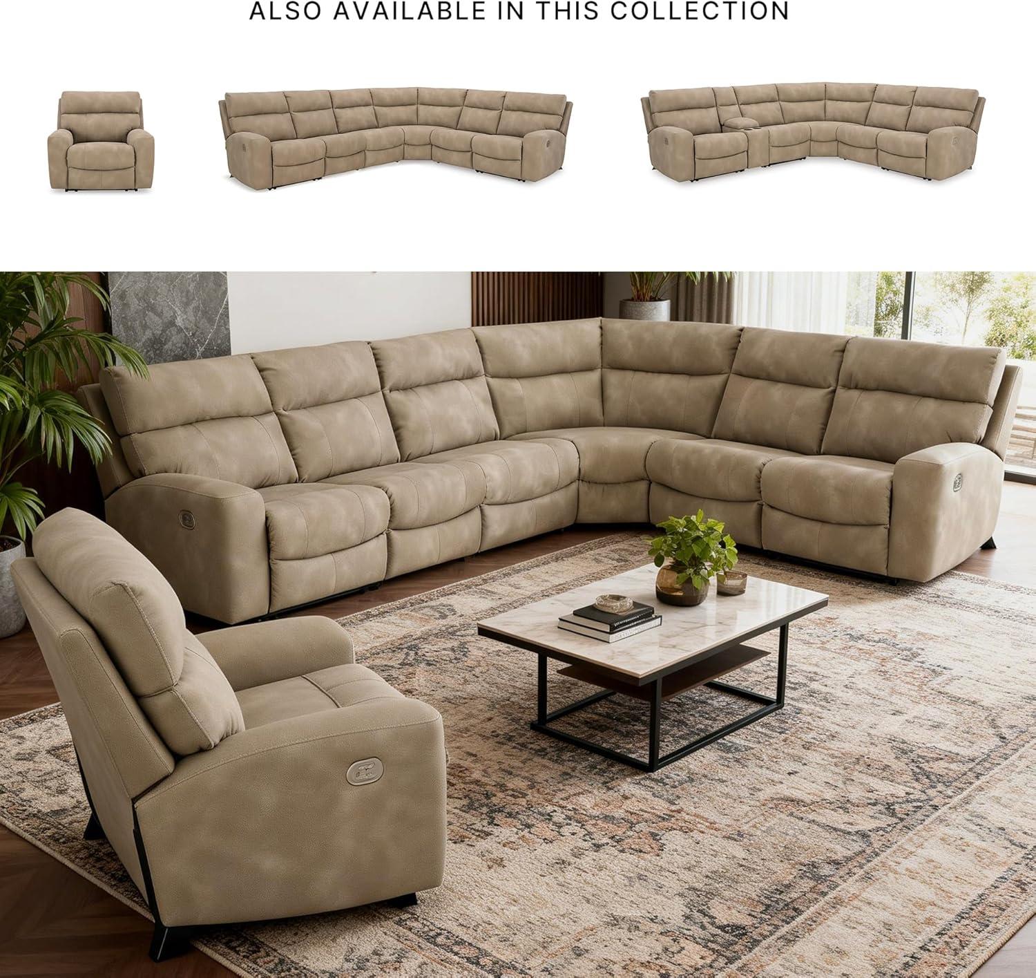 imageSignature Design by Ashley NextGen DuraPella Contemporary Faux Leather Modular Wall Hugger 3Piece Power Reclining Sectional Loveseat with Console Adjustable Headrest and USB Ports GrayBeige