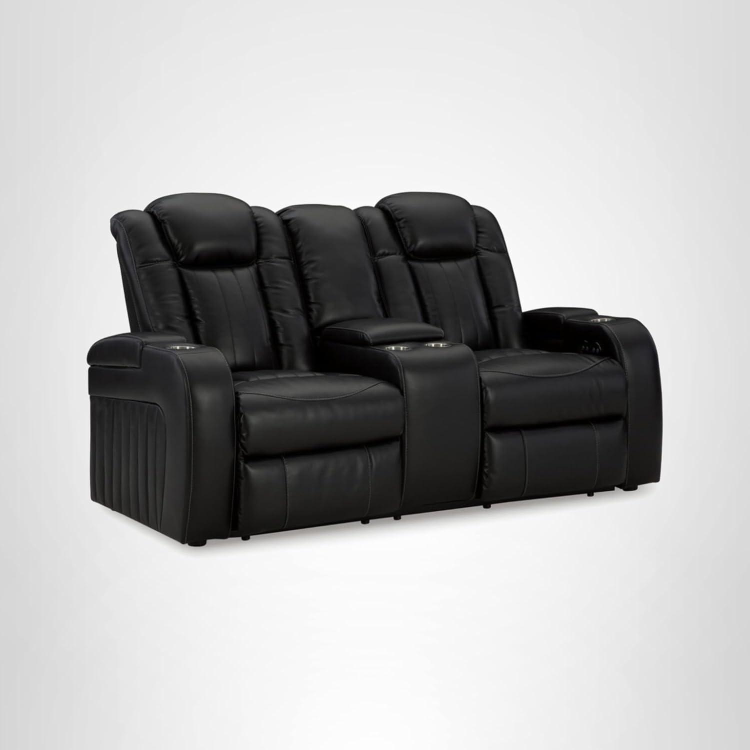 imageSignature Design by Ashley NextGen DuraPella Contemporary Faux Leather Modular Wall Hugger 3Piece Power Reclining Sectional Loveseat with Console Adjustable Headrest and USB Ports GrayBlack