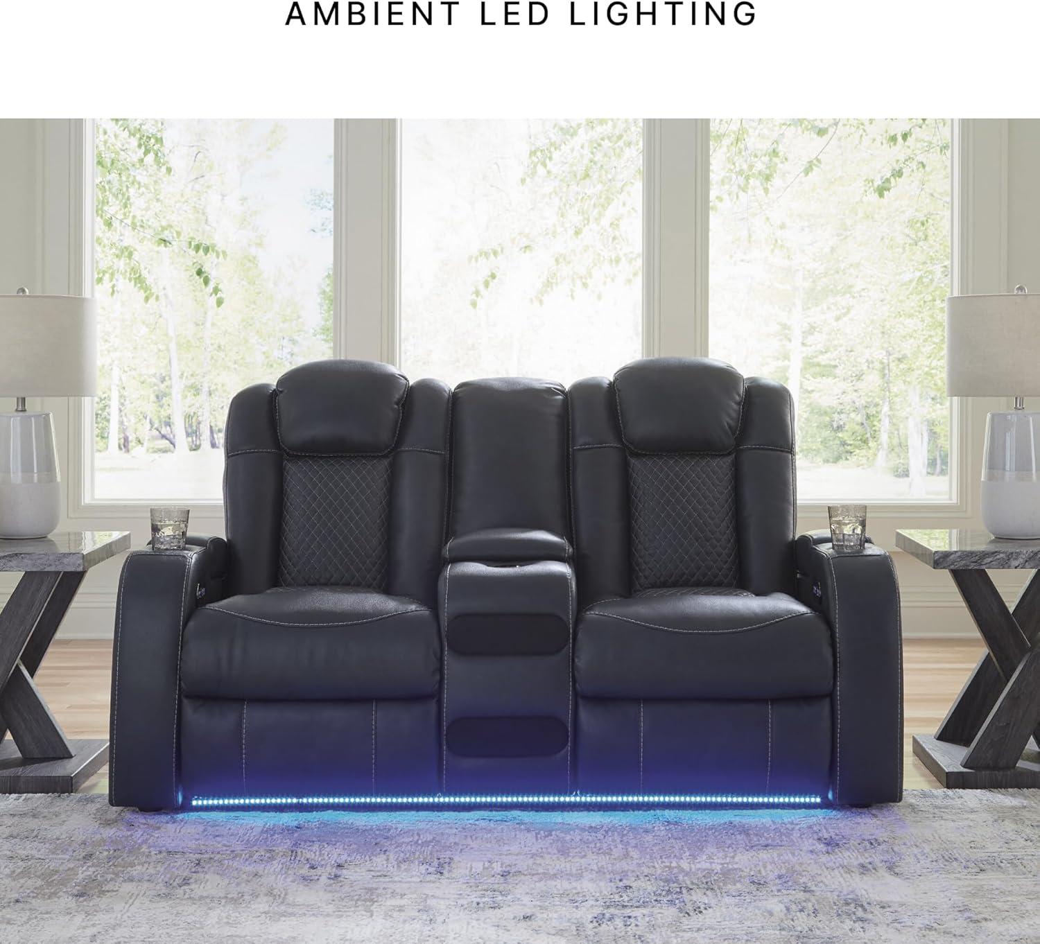 imageSignature Design by Ashley NextGen DuraPella Contemporary Faux Leather Modular Wall Hugger 3Piece Power Reclining Sectional Loveseat with Console Adjustable Headrest and USB Ports GrayNavy