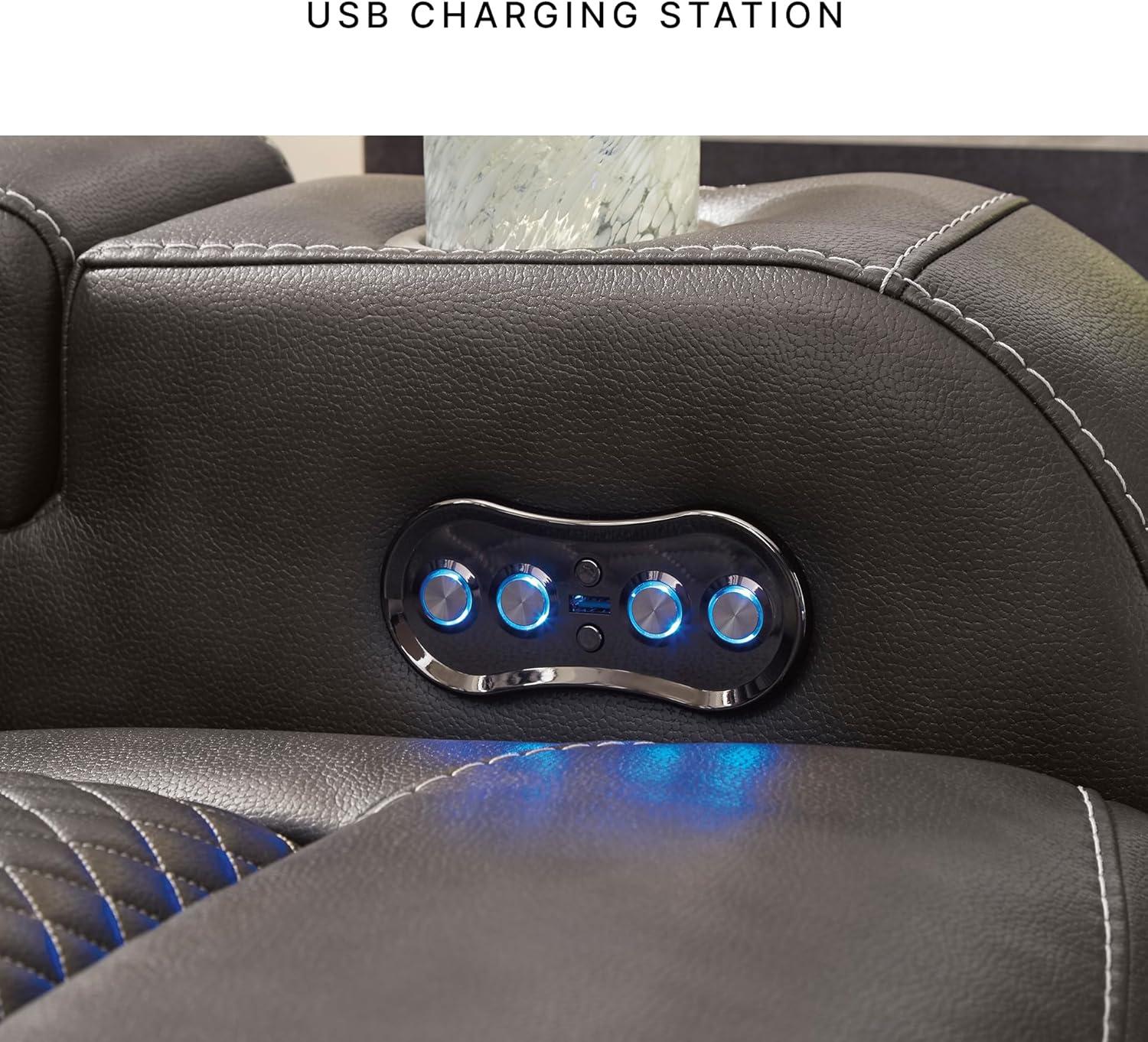 imageSignature Design by Ashley NextGen DuraPella Contemporary Faux Leather Modular Wall Hugger 3Piece Power Reclining Sectional Loveseat with Console Adjustable Headrest and USB Ports GrayDark Gray