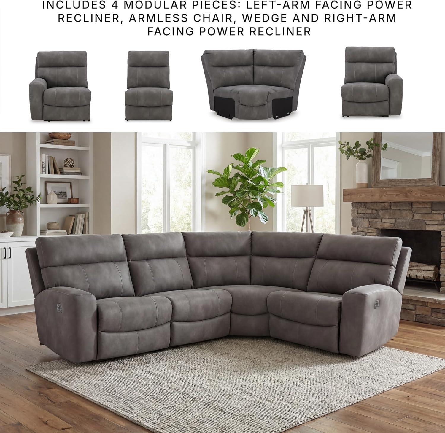 imageSignature Design by Ashley NextGen DuraPella Contemporary Faux Leather Modular Wall Hugger 3Piece Power Reclining Sectional Loveseat with Console Adjustable Headrest and USB Ports GrayGrey