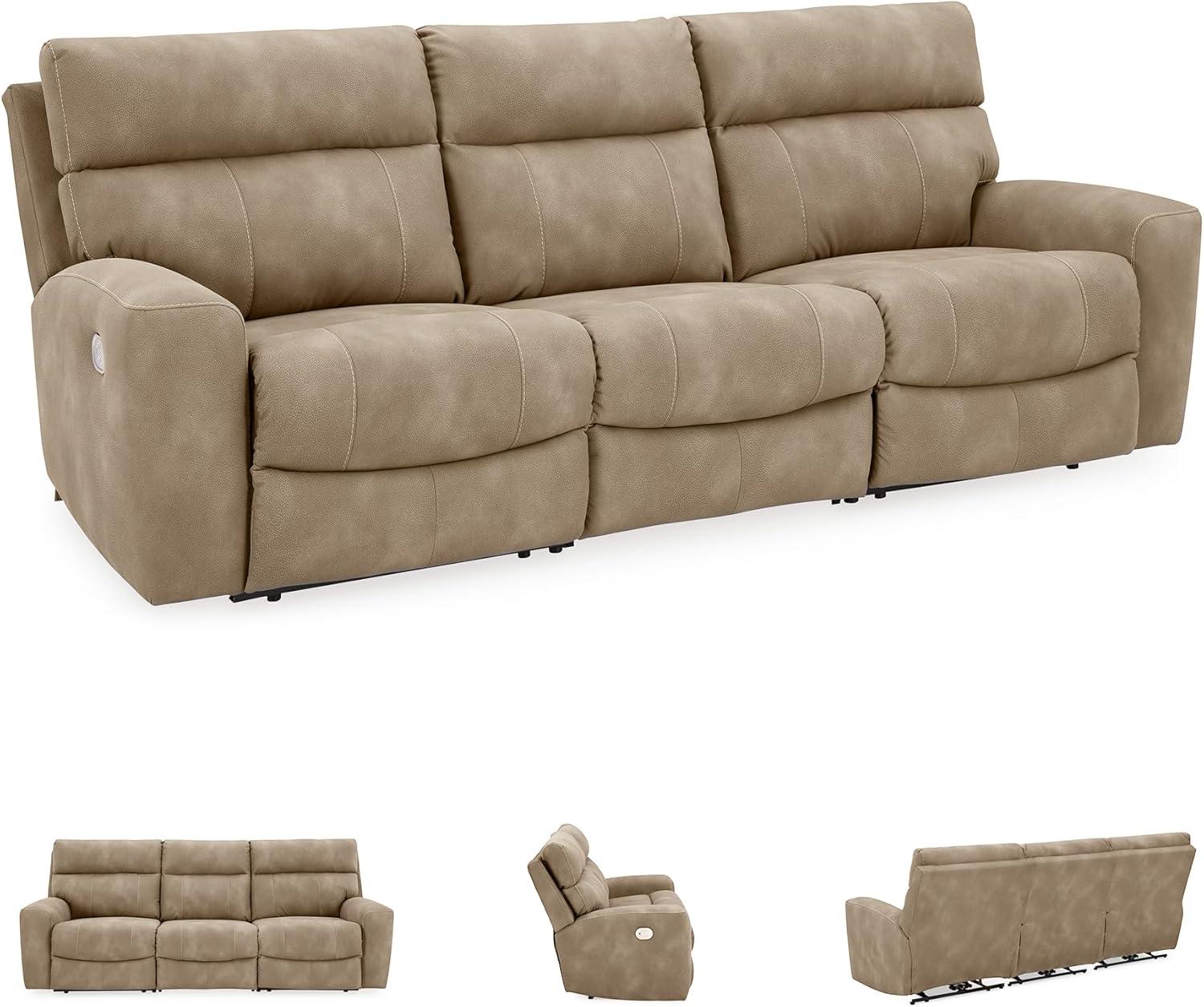 imageSignature Design by Ashley NextGen DuraPella Contemporary Faux Leather Modular Wall Hugger 3Piece Power Reclining Sectional Loveseat with Console Adjustable Headrest and USB Ports GrayBeige