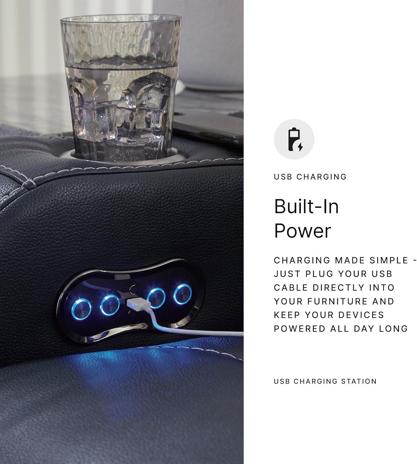 imageSignature Design by Ashley NextGen DuraPella Contemporary Faux Leather Modular Wall Hugger 3Piece Power Reclining Sectional Loveseat with Console Adjustable Headrest and USB Ports GrayNavy