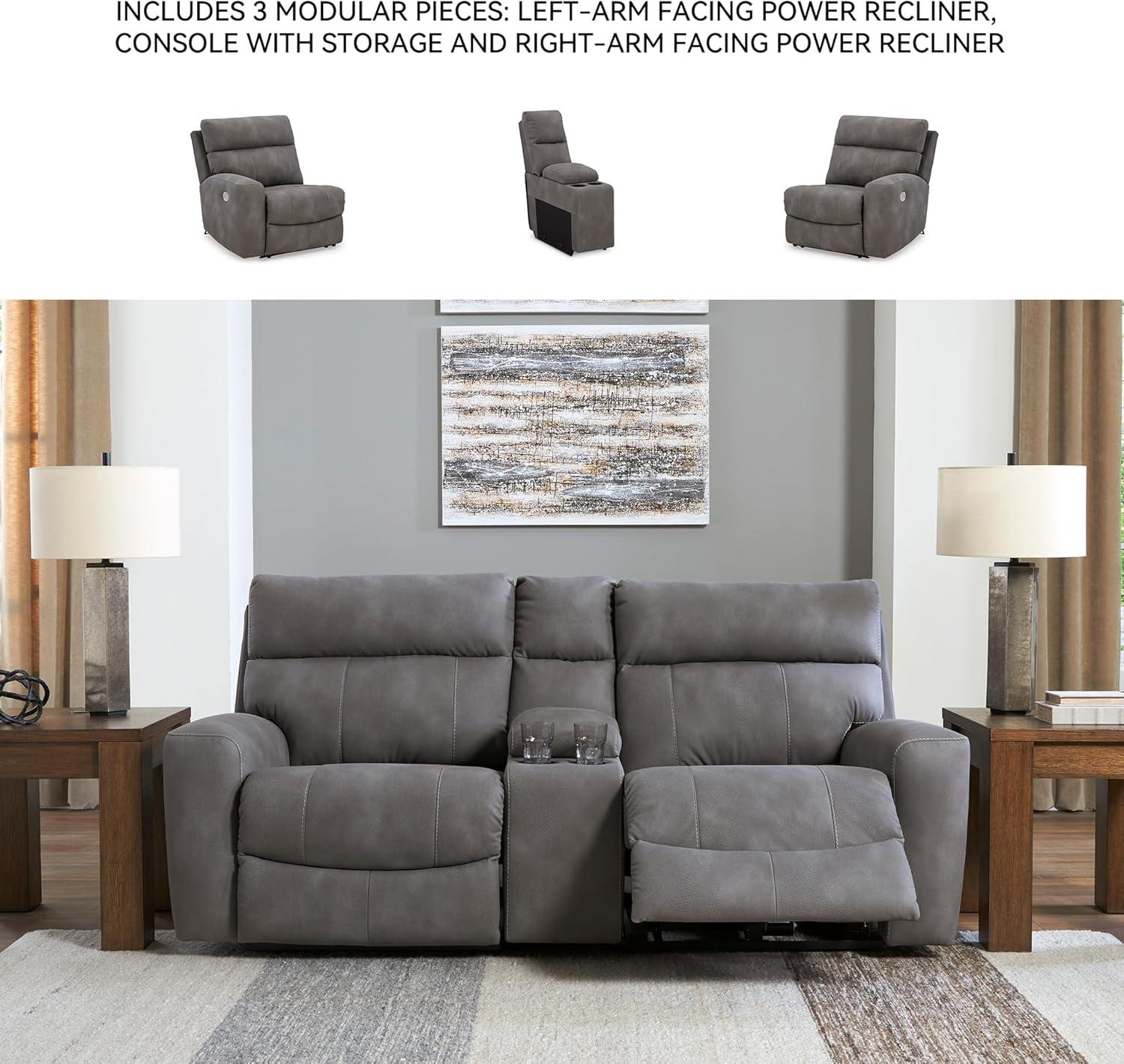 imageSignature Design by Ashley NextGen DuraPella Contemporary Faux Leather Modular Wall Hugger 3Piece Power Reclining Sectional Loveseat with Console Adjustable Headrest and USB Ports GrayGrey