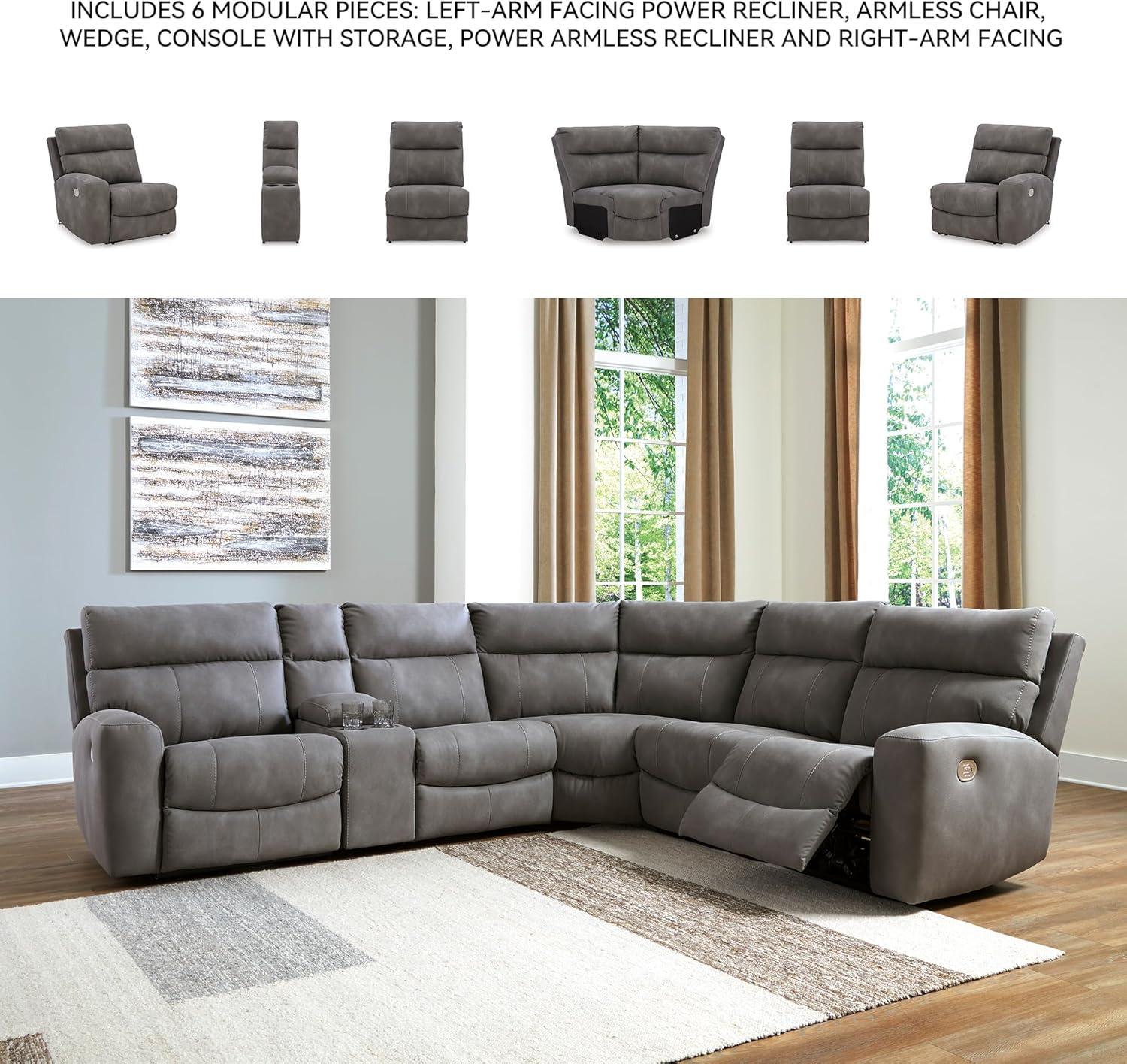 imageSignature Design by Ashley NextGen DuraPella Contemporary Faux Leather Modular Wall Hugger 3Piece Power Reclining Sectional Loveseat with Console Adjustable Headrest and USB Ports GrayGrey