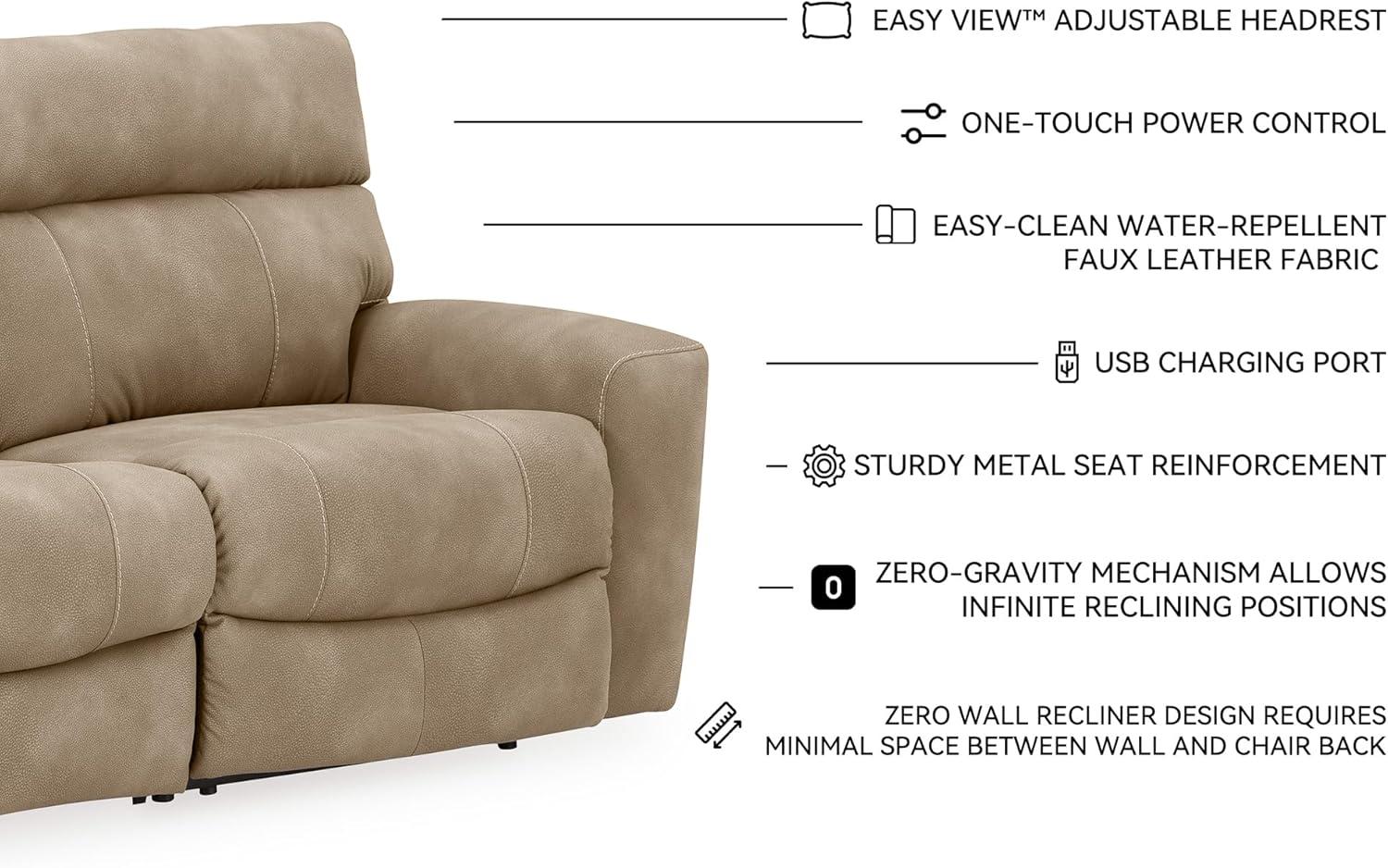 imageSignature Design by Ashley NextGen DuraPella Contemporary Faux Leather Modular Wall Hugger 3Piece Power Reclining Sectional Loveseat with Console Adjustable Headrest and USB Ports GrayBeige