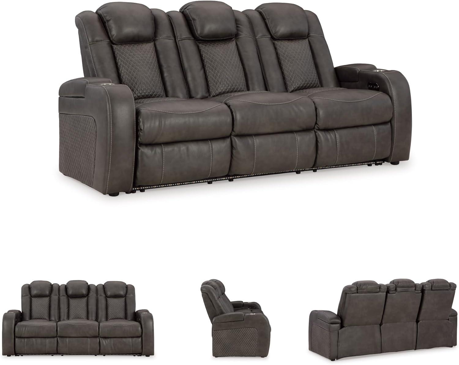 imageSignature Design by Ashley NextGen DuraPella Contemporary Faux Leather Modular Wall Hugger 3Piece Power Reclining Sectional Loveseat with Console Adjustable Headrest and USB Ports GrayDark Gray