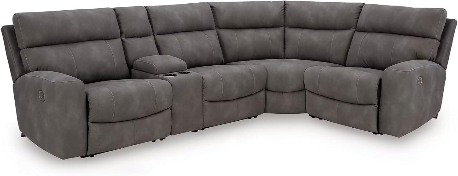 imageSignature Design by Ashley NextGen DuraPella Contemporary Faux Leather Modular Wall Hugger 3Piece Power Reclining Sectional Loveseat with Console Adjustable Headrest and USB Ports GrayGrey