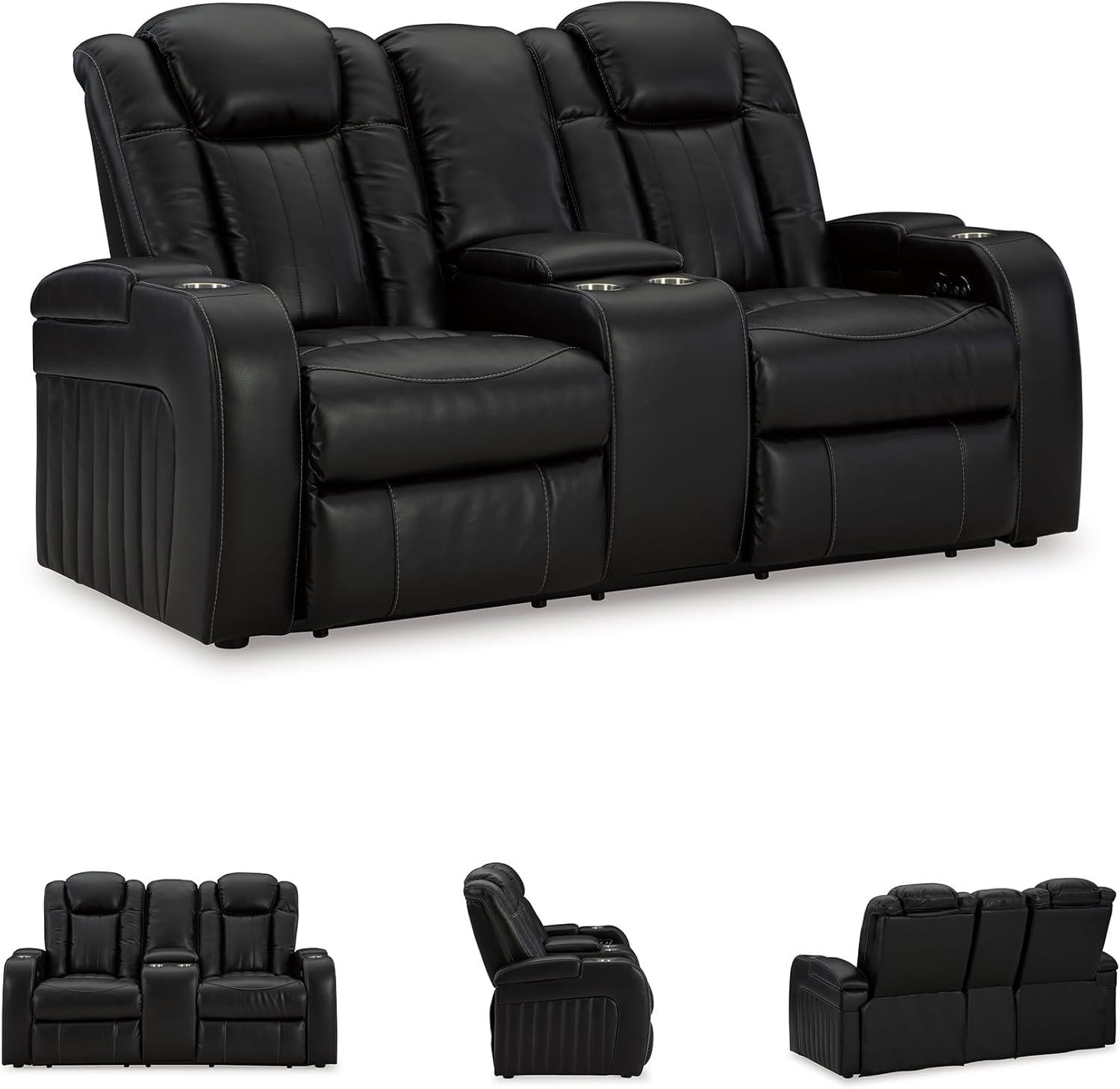 imageSignature Design by Ashley NextGen DuraPella Contemporary Faux Leather Modular Wall Hugger 3Piece Power Reclining Sectional Loveseat with Console Adjustable Headrest and USB Ports GrayBlack