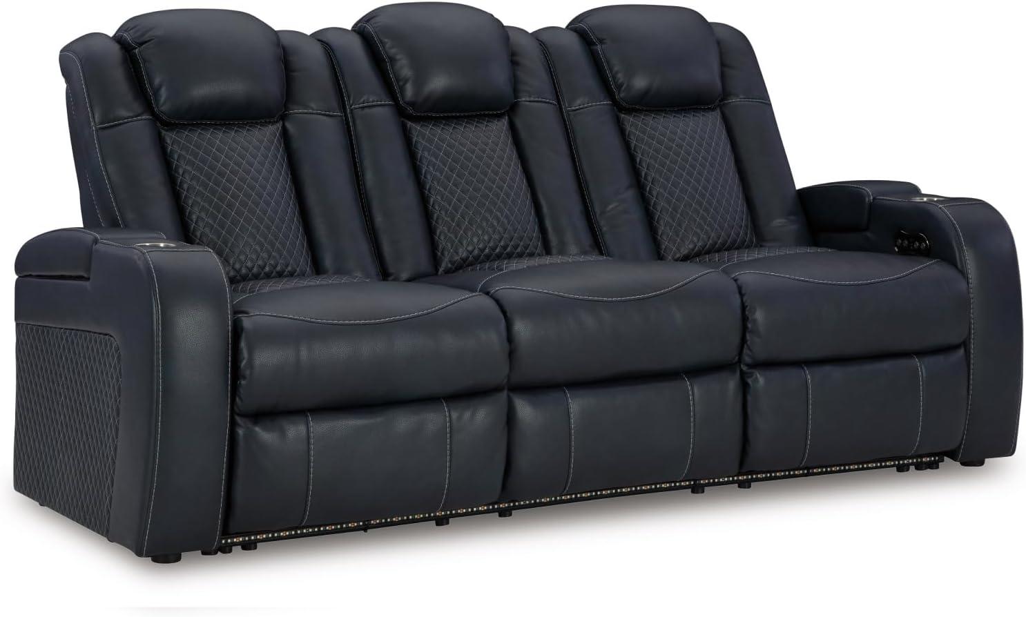 imageSignature Design by Ashley NextGen DuraPella Contemporary Faux Leather Modular Wall Hugger 3Piece Power Reclining Sectional Loveseat with Console Adjustable Headrest and USB Ports GrayNavy