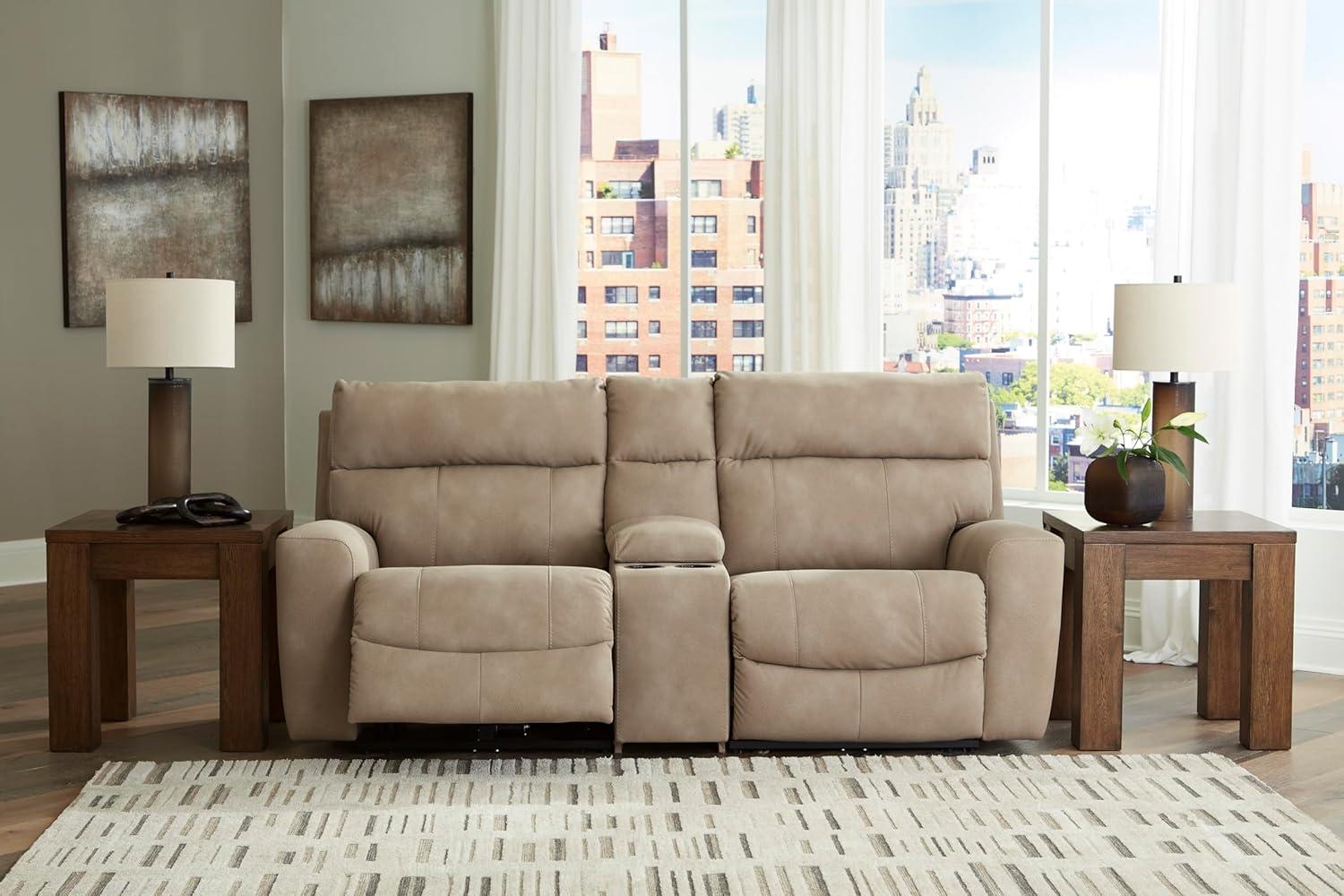 imageSignature Design by Ashley NextGen DuraPella Contemporary Faux Leather Modular Wall Hugger 3Piece Power Reclining Sectional Loveseat with Console Adjustable Headrest and USB Ports GrayBeige