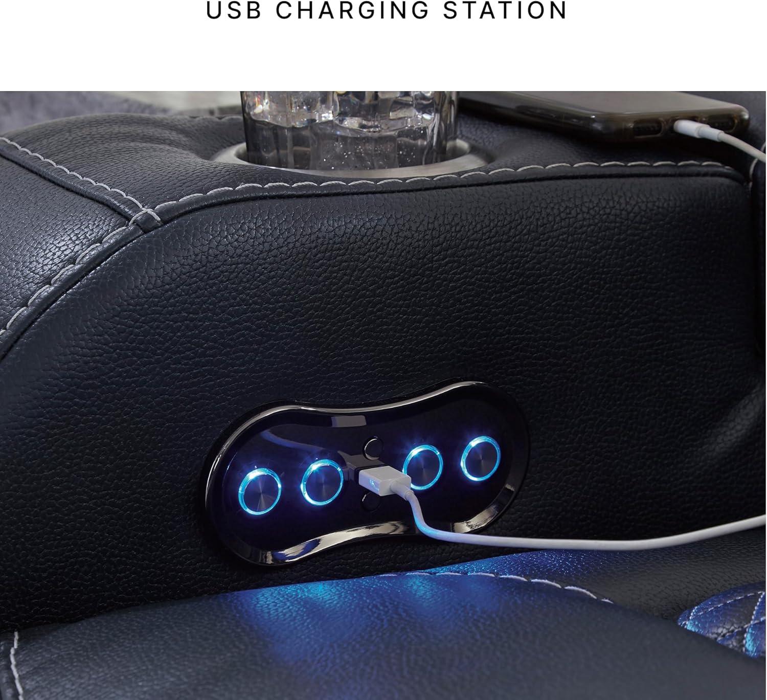 imageSignature Design by Ashley NextGen DuraPella Contemporary Faux Leather Modular Wall Hugger 3Piece Power Reclining Sectional Loveseat with Console Adjustable Headrest and USB Ports GrayNavy