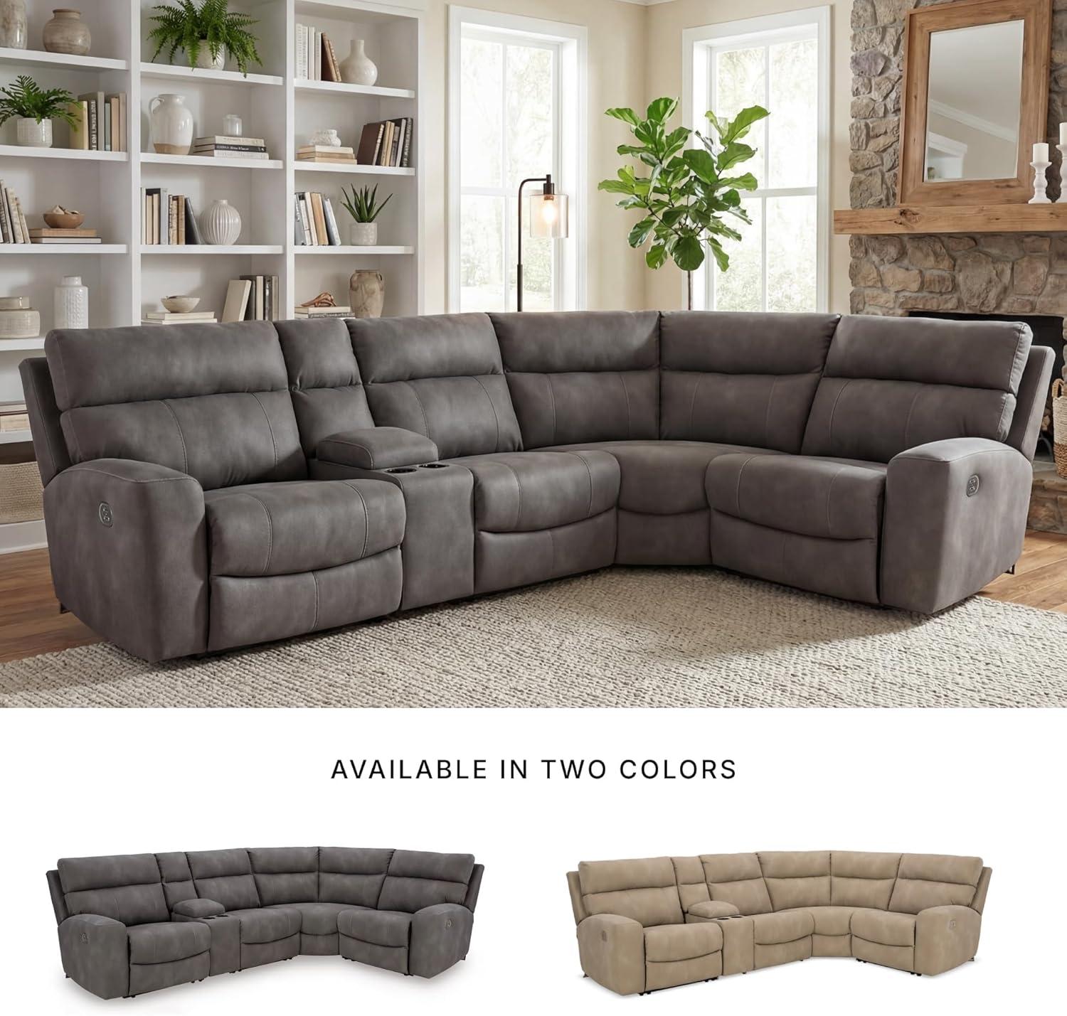 imageSignature Design by Ashley NextGen DuraPella Contemporary Faux Leather Modular Wall Hugger 3Piece Power Reclining Sectional Loveseat with Console Adjustable Headrest and USB Ports GrayGrey