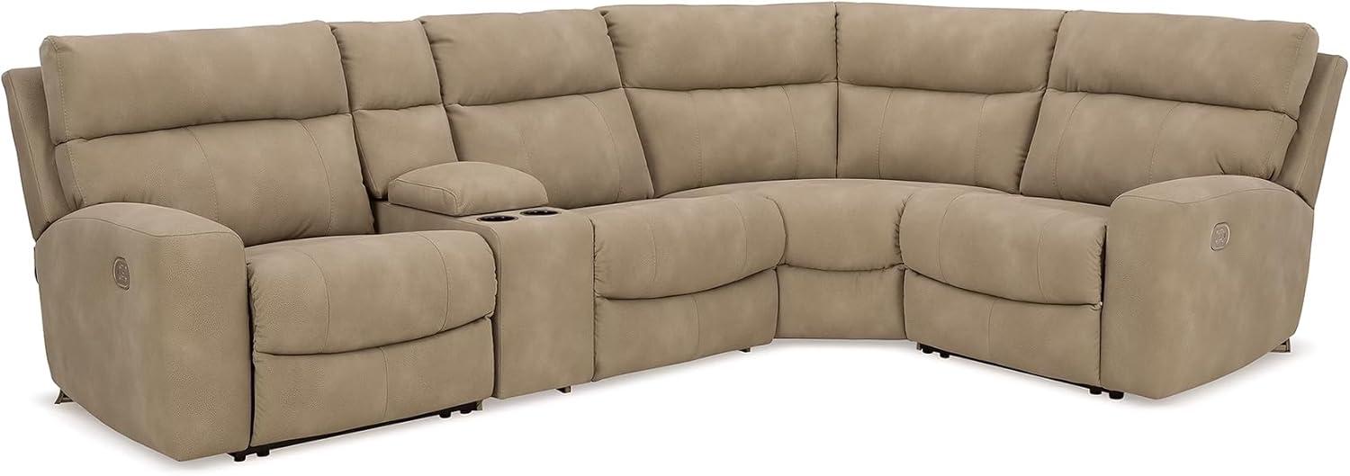 imageSignature Design by Ashley NextGen DuraPella Contemporary Faux Leather Modular Wall Hugger 3Piece Power Reclining Sectional Loveseat with Console Adjustable Headrest and USB Ports GrayBeige