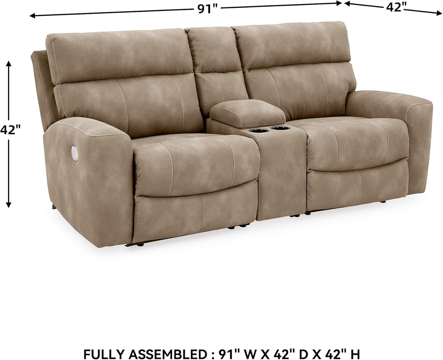 imageSignature Design by Ashley NextGen DuraPella Contemporary Faux Leather Modular Wall Hugger 3Piece Power Reclining Sectional Loveseat with Console Adjustable Headrest and USB Ports GrayBeige