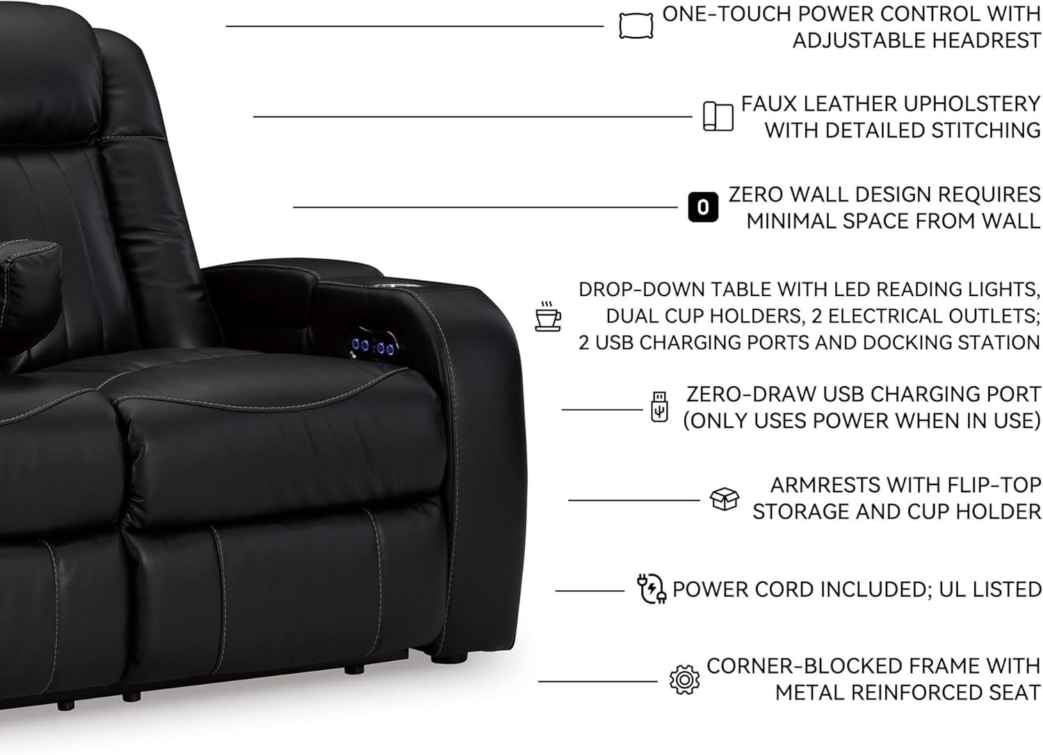 imageSignature Design by Ashley NextGen DuraPella Contemporary Faux Leather Modular Wall Hugger 3Piece Power Reclining Sectional Loveseat with Console Adjustable Headrest and USB Ports GrayBlack