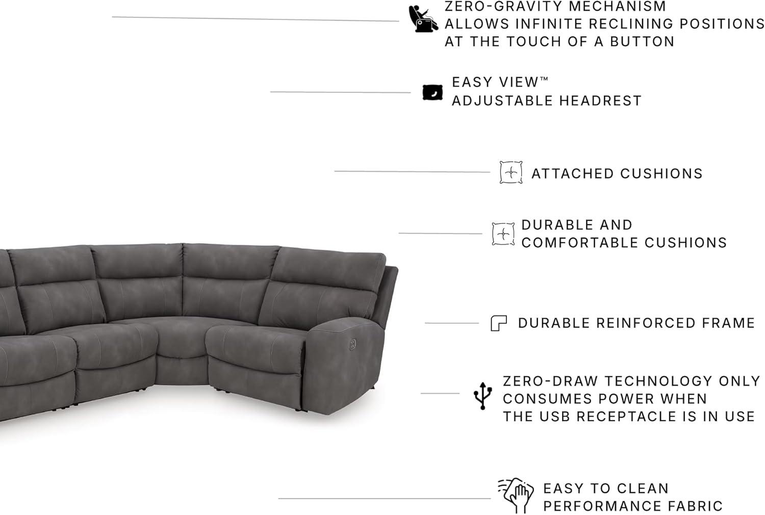 imageSignature Design by Ashley NextGen DuraPella Contemporary Faux Leather Modular Wall Hugger 3Piece Power Reclining Sectional Loveseat with Console Adjustable Headrest and USB Ports GrayGrey