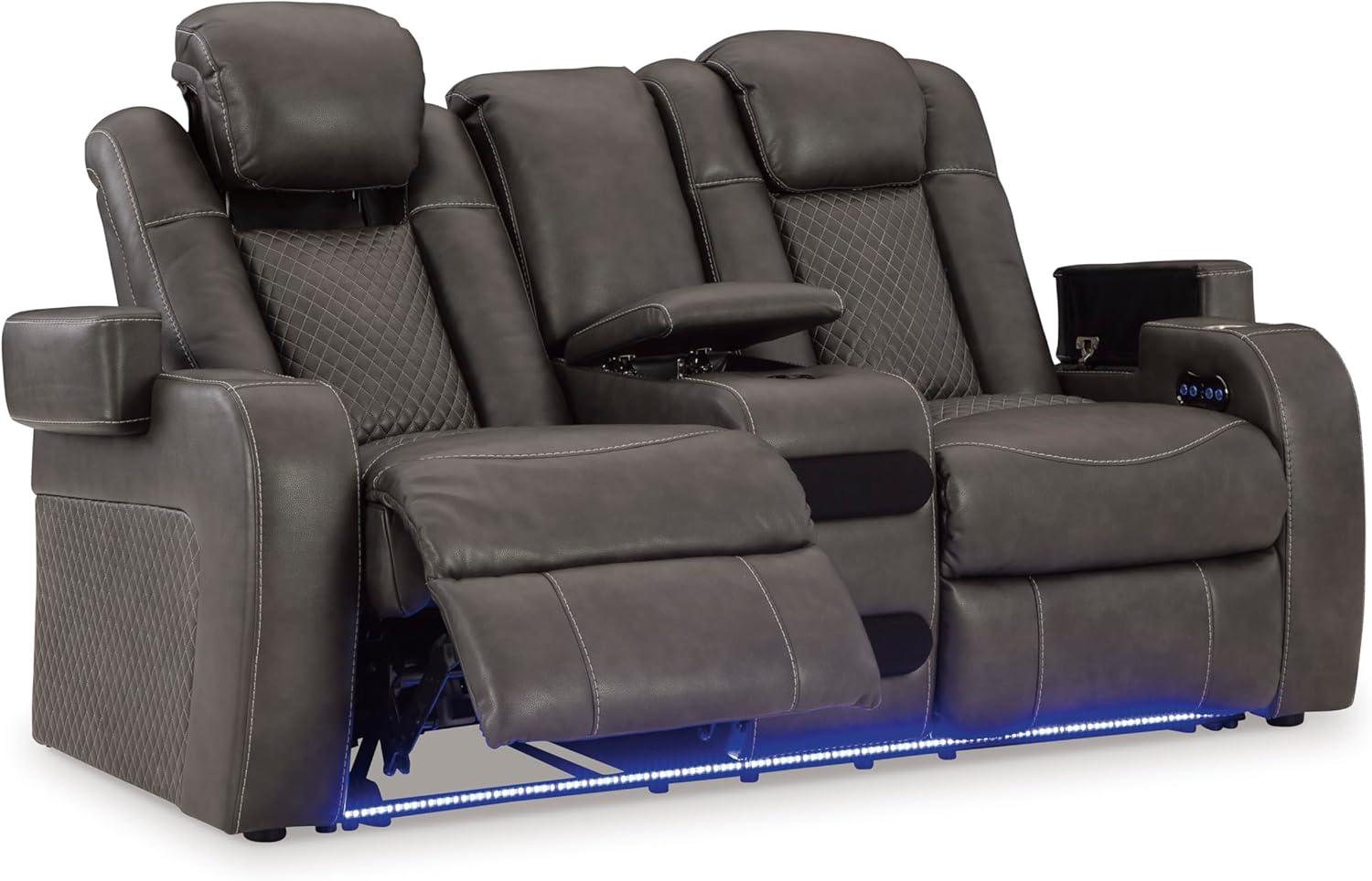 imageSignature Design by Ashley NextGen DuraPella Contemporary Faux Leather Modular Wall Hugger 3Piece Power Reclining Sectional Loveseat with Console Adjustable Headrest and USB Ports GrayDark Gray