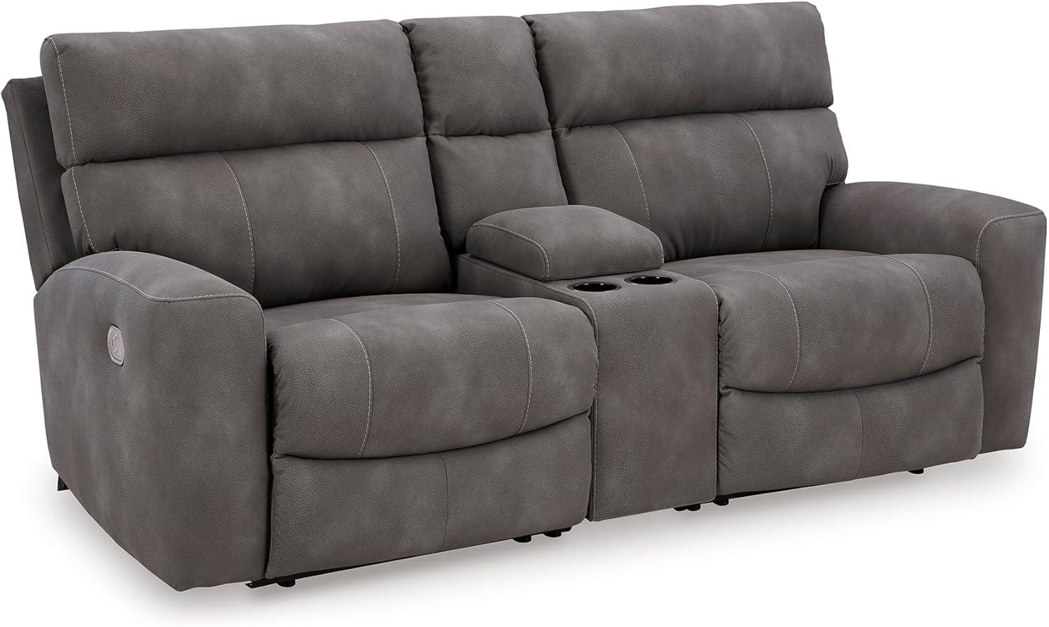 imageSignature Design by Ashley NextGen DuraPella Contemporary Faux Leather Modular Wall Hugger 3Piece Power Reclining Sectional Loveseat with Console Adjustable Headrest and USB Ports GrayGrey