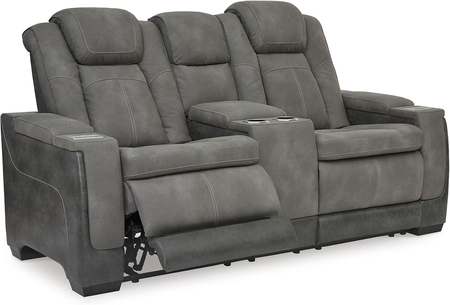imageSignature Design by Ashley NextGen DuraPella Contemporary Faux Leather Modular Wall Hugger 3Piece Power Reclining Sectional Loveseat with Console Adjustable Headrest and USB Ports GrayGrey
