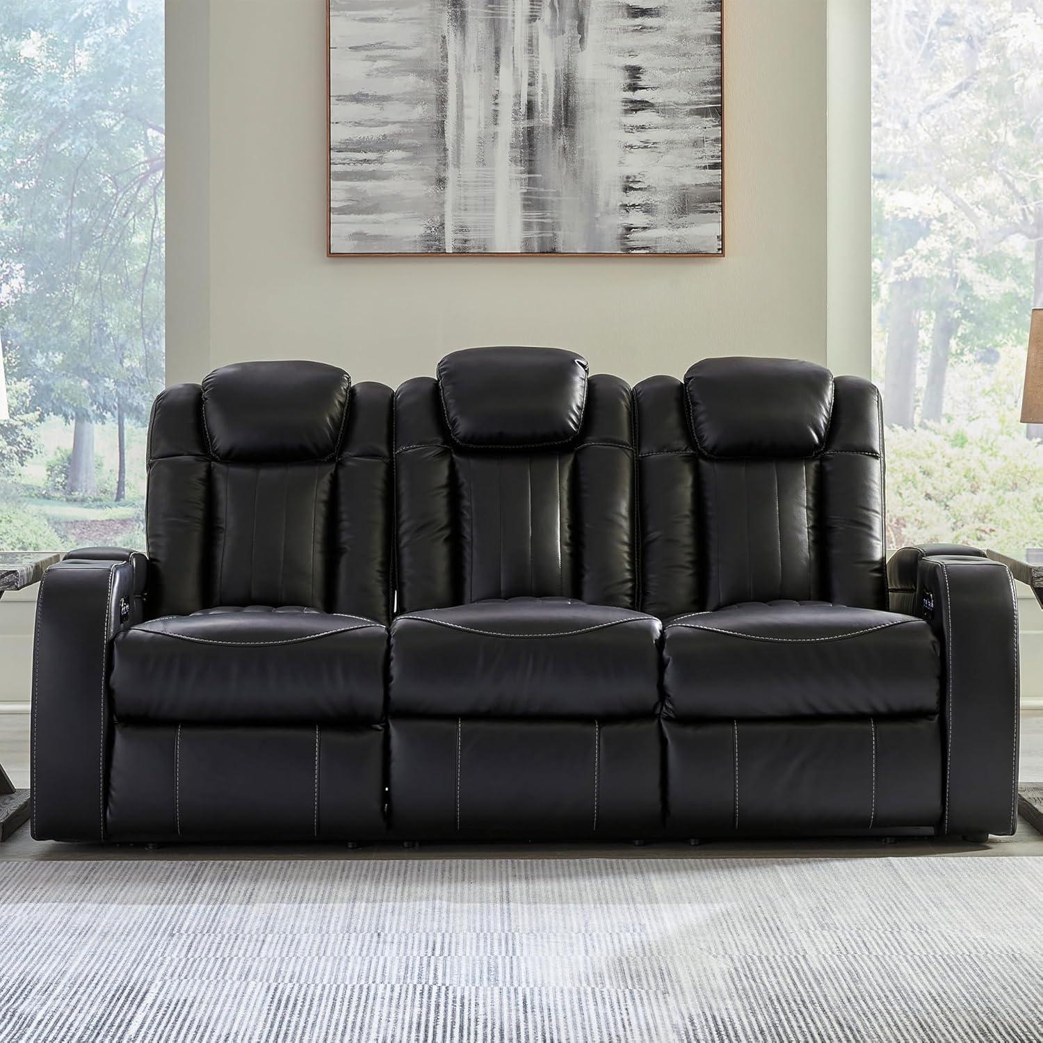 imageSignature Design by Ashley NextGen DuraPella Contemporary Faux Leather Modular Wall Hugger 3Piece Power Reclining Sectional Loveseat with Console Adjustable Headrest and USB Ports GrayBlack