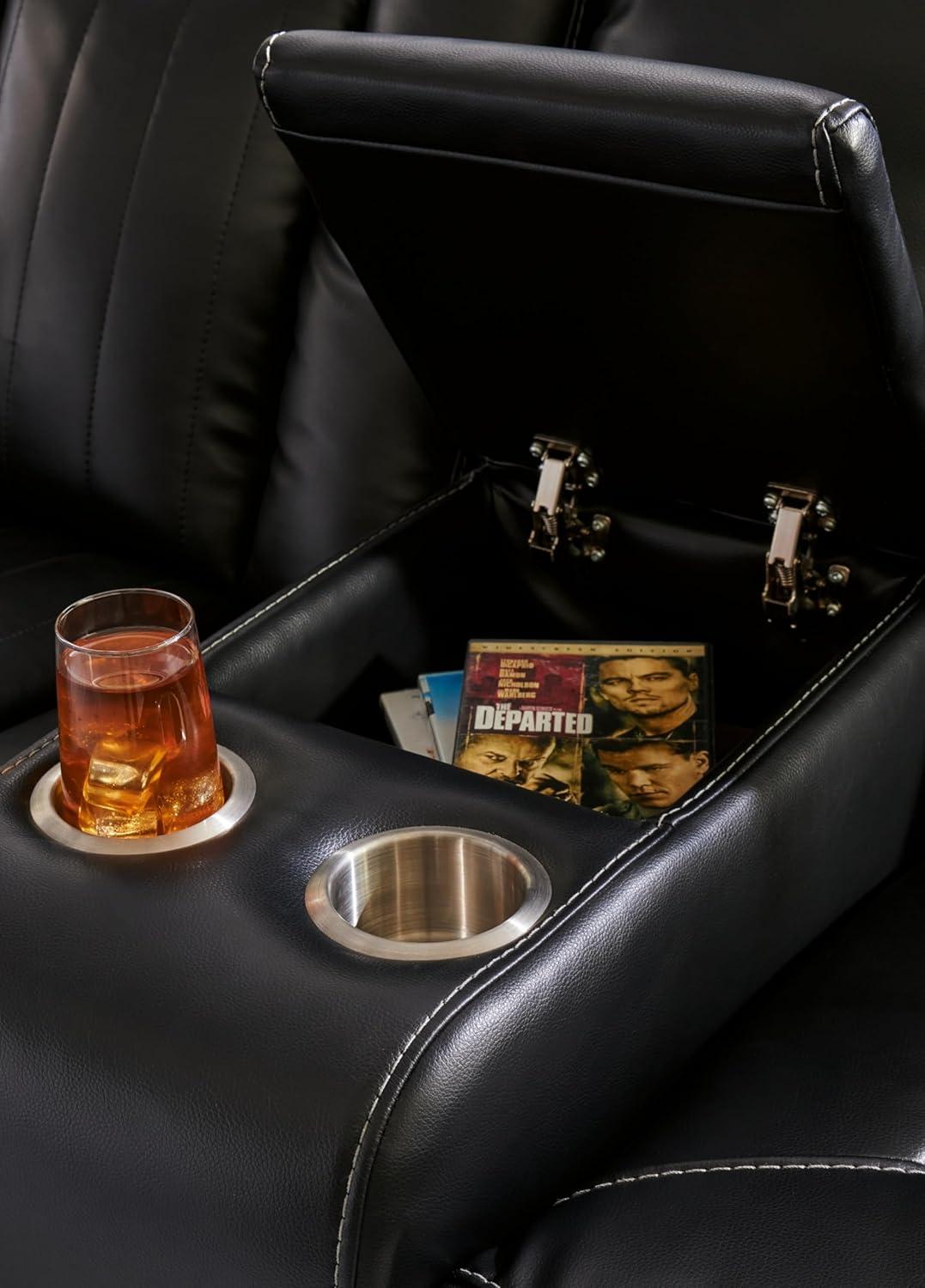 imageSignature Design by Ashley NextGen DuraPella Contemporary Faux Leather Modular Wall Hugger 3Piece Power Reclining Sectional Loveseat with Console Adjustable Headrest and USB Ports GrayBlack