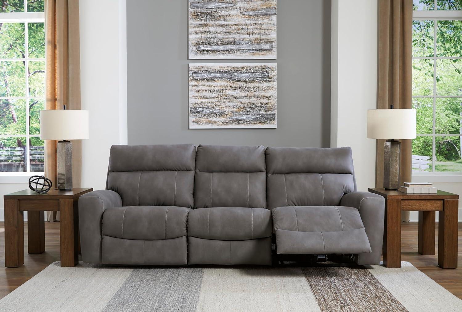 imageSignature Design by Ashley NextGen DuraPella Contemporary Faux Leather Modular Wall Hugger 3Piece Power Reclining Sectional Loveseat with Console Adjustable Headrest and USB Ports GrayGrey