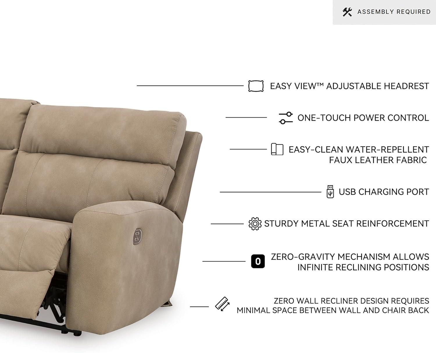 imageSignature Design by Ashley NextGen DuraPella Contemporary Faux Leather Modular Wall Hugger 3Piece Power Reclining Sectional Loveseat with Console Adjustable Headrest and USB Ports GrayBeige