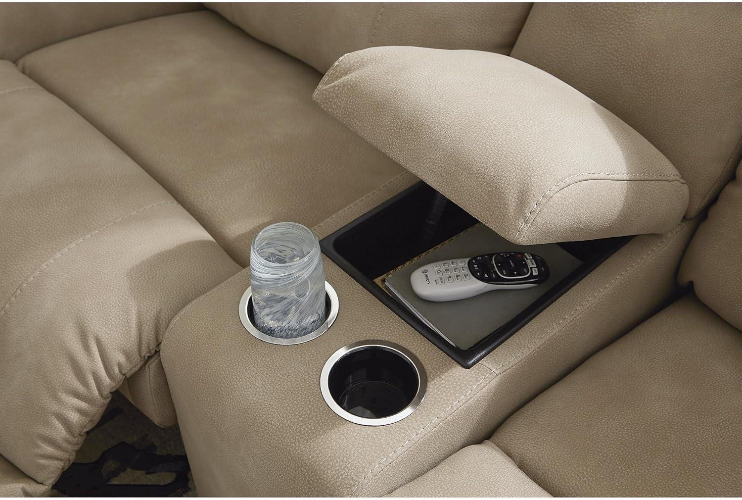 imageSignature Design by Ashley NextGen DuraPella Contemporary Faux Leather Modular Wall Hugger 3Piece Power Reclining Sectional Loveseat with Console Adjustable Headrest and USB Ports GrayBeige