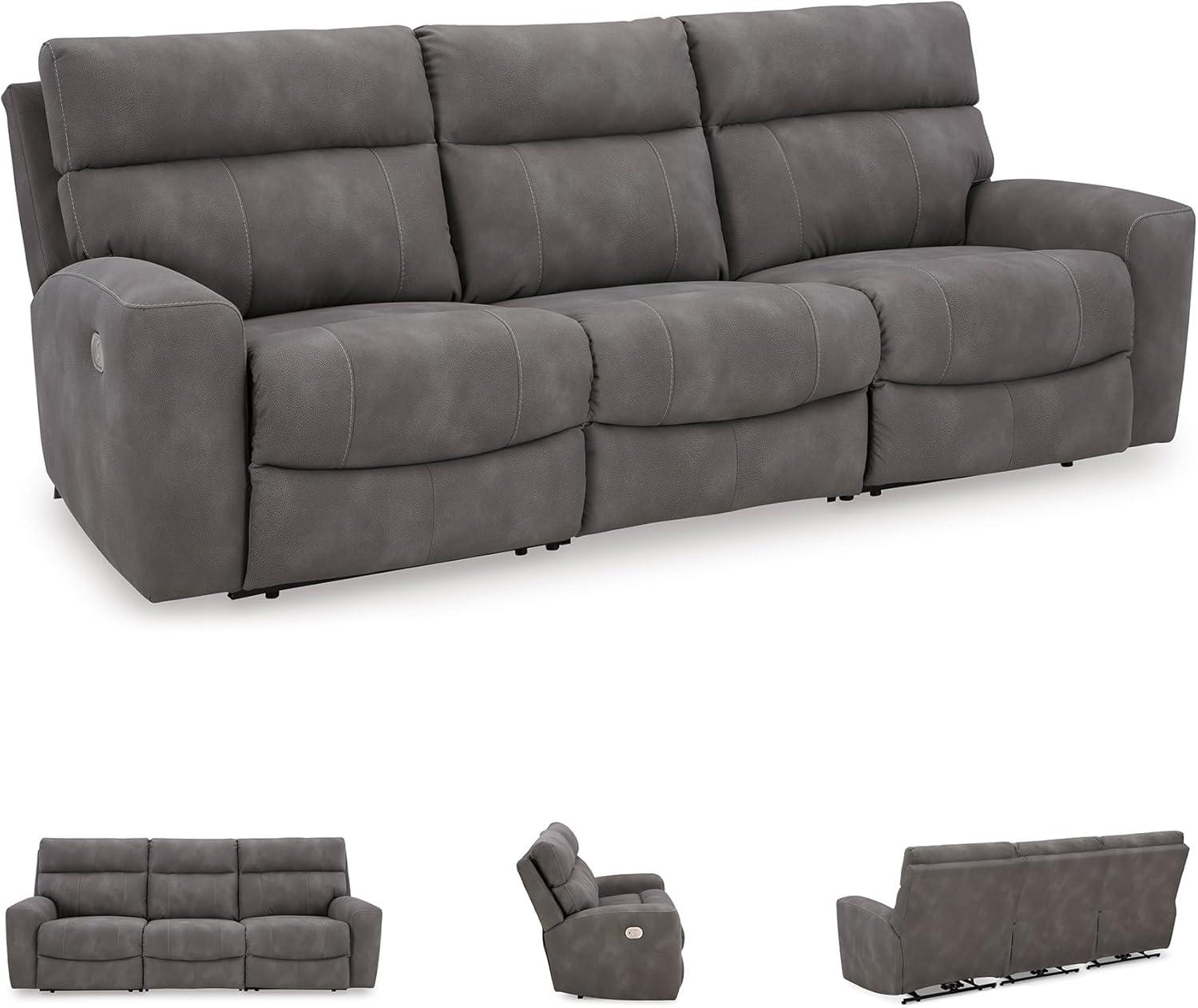 imageSignature Design by Ashley NextGen DuraPella Contemporary Faux Leather Modular Wall Hugger 3Piece Power Reclining Sectional Loveseat with Console Adjustable Headrest and USB Ports GrayGrey