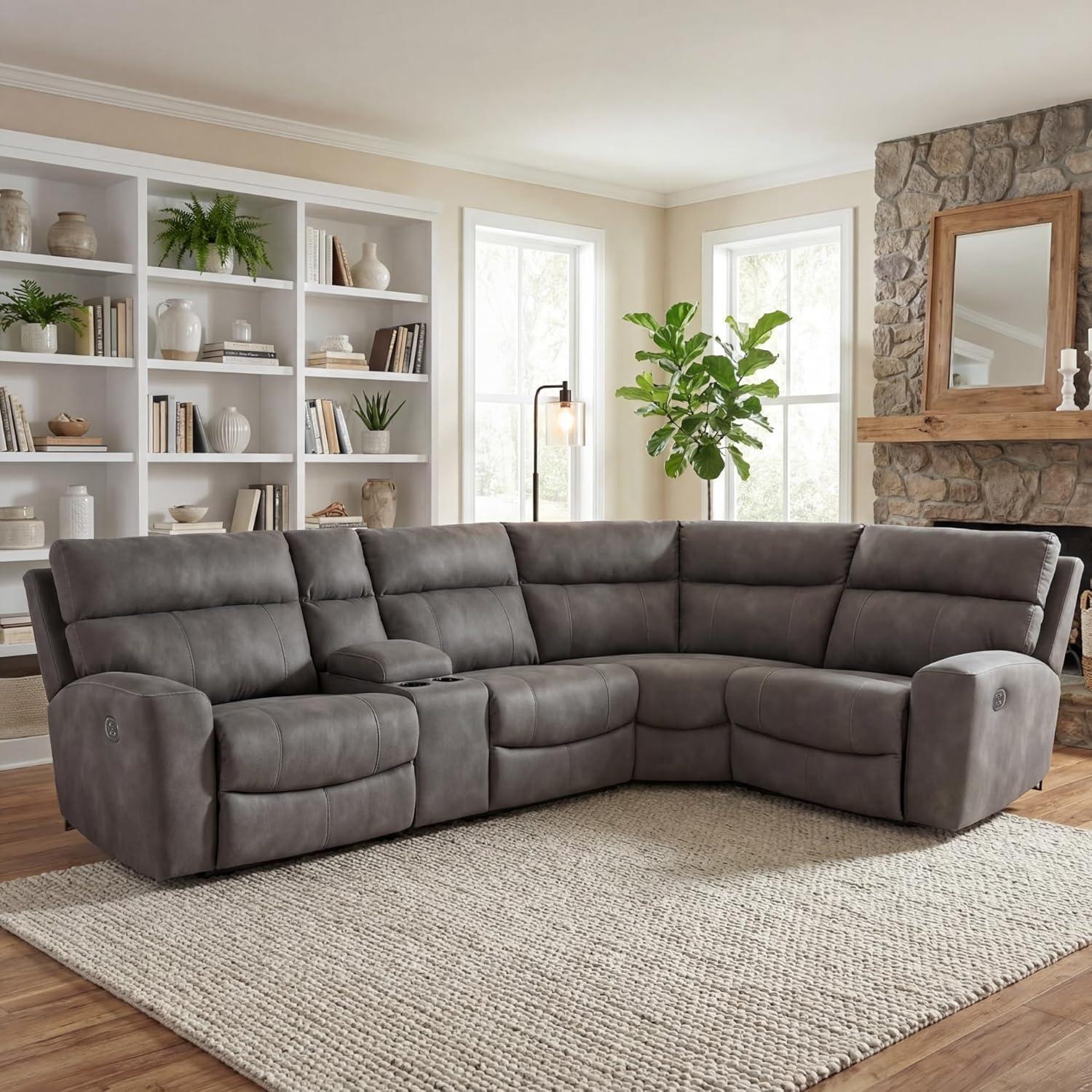 imageSignature Design by Ashley NextGen DuraPella Contemporary Faux Leather Modular Wall Hugger 3Piece Power Reclining Sectional Loveseat with Console Adjustable Headrest and USB Ports GrayGrey