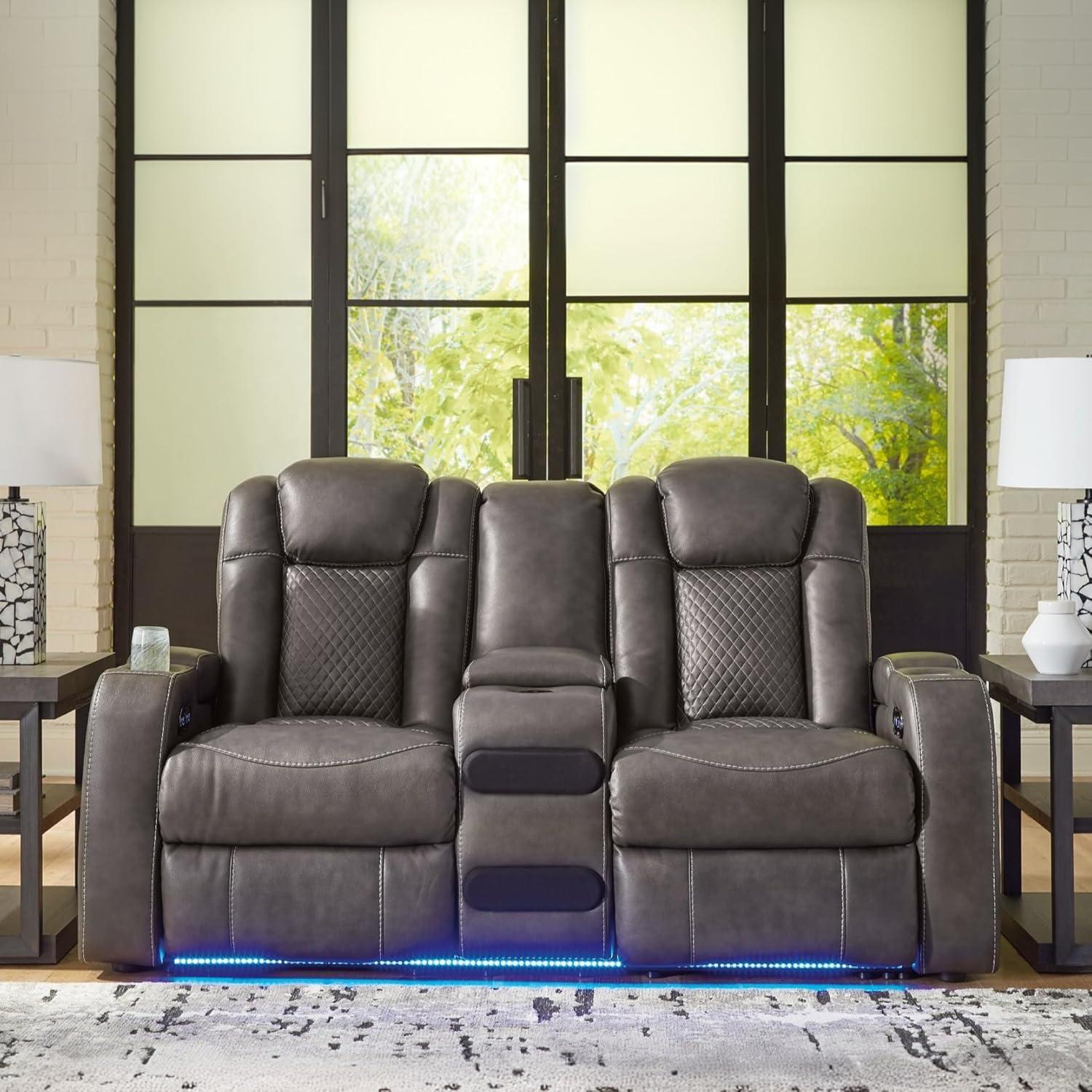 imageSignature Design by Ashley NextGen DuraPella Contemporary Faux Leather Modular Wall Hugger 3Piece Power Reclining Sectional Loveseat with Console Adjustable Headrest and USB Ports GrayDark Gray