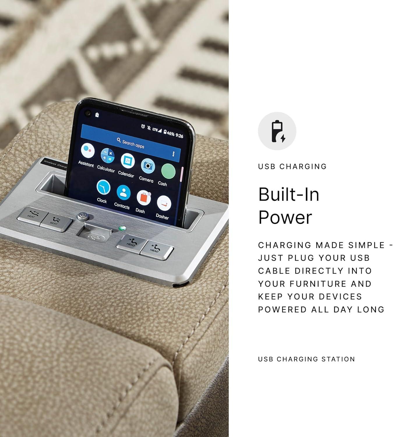 imageSignature Design by Ashley NextGen DuraPella Contemporary Faux Leather Modular Wall Hugger 3Piece Power Reclining Sectional Loveseat with Console Adjustable Headrest and USB Ports GrayBeige