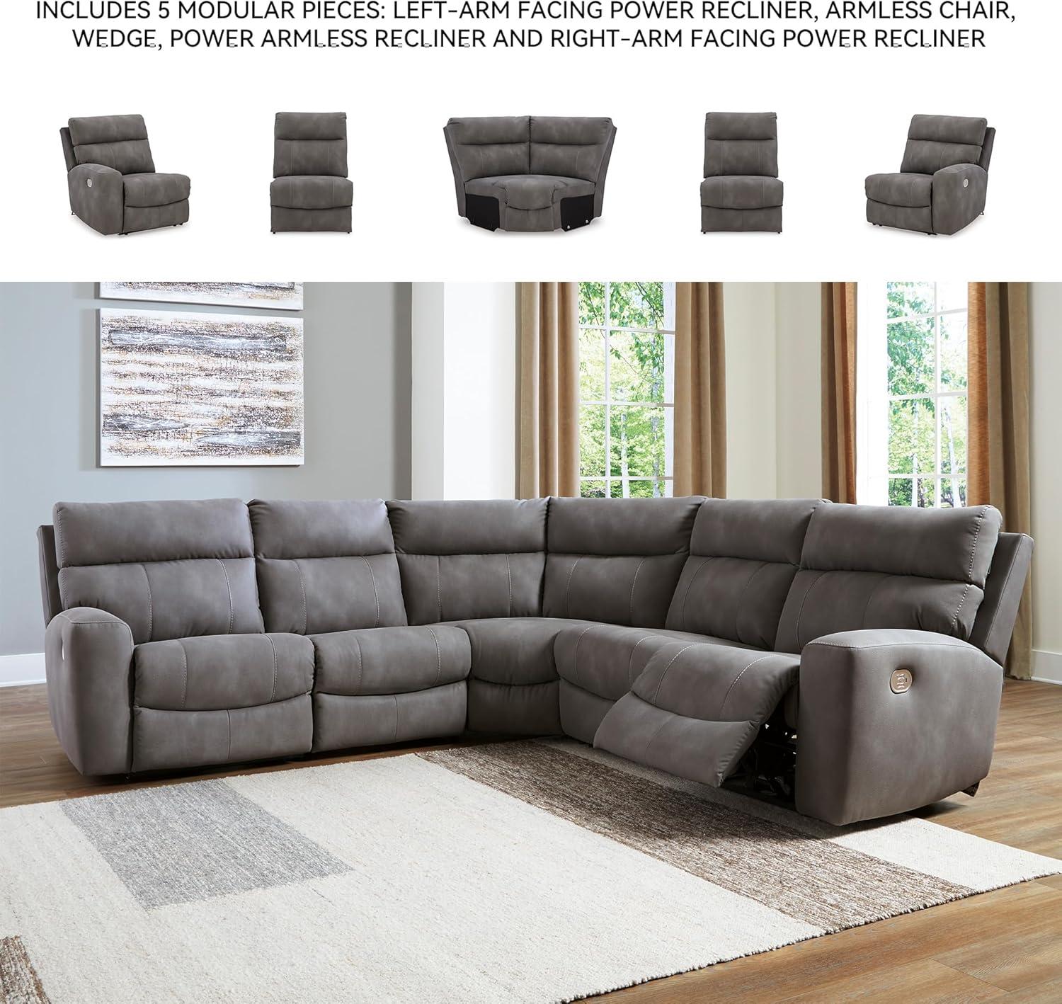 imageSignature Design by Ashley NextGen DuraPella Contemporary Faux Leather Modular Wall Hugger 3Piece Power Reclining Sectional Loveseat with Console Adjustable Headrest and USB Ports GrayGrey
