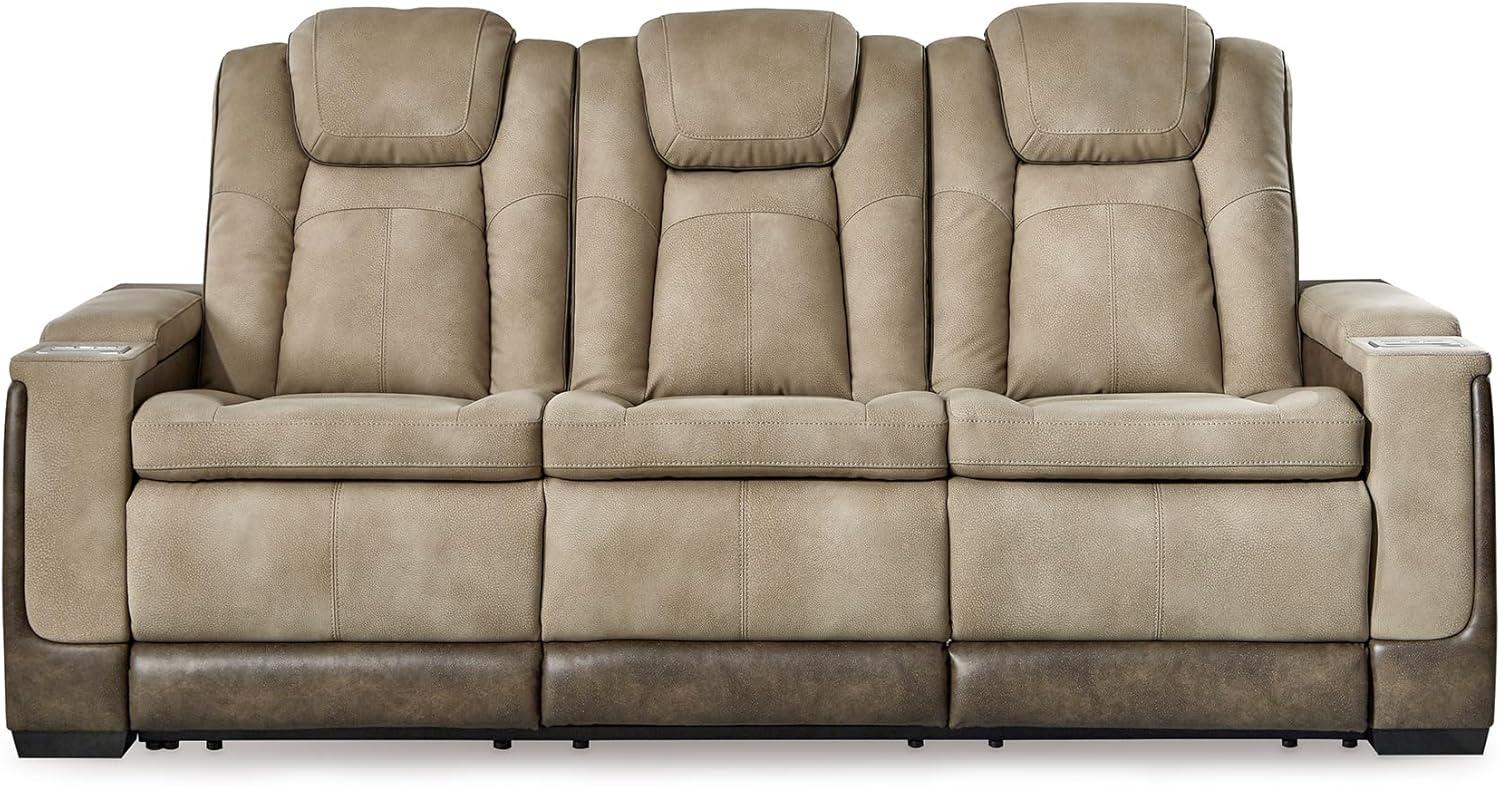 imageSignature Design by Ashley NextGen DuraPella Contemporary Faux Leather Modular Wall Hugger 3Piece Power Reclining Sectional Loveseat with Console Adjustable Headrest and USB Ports GrayBeige