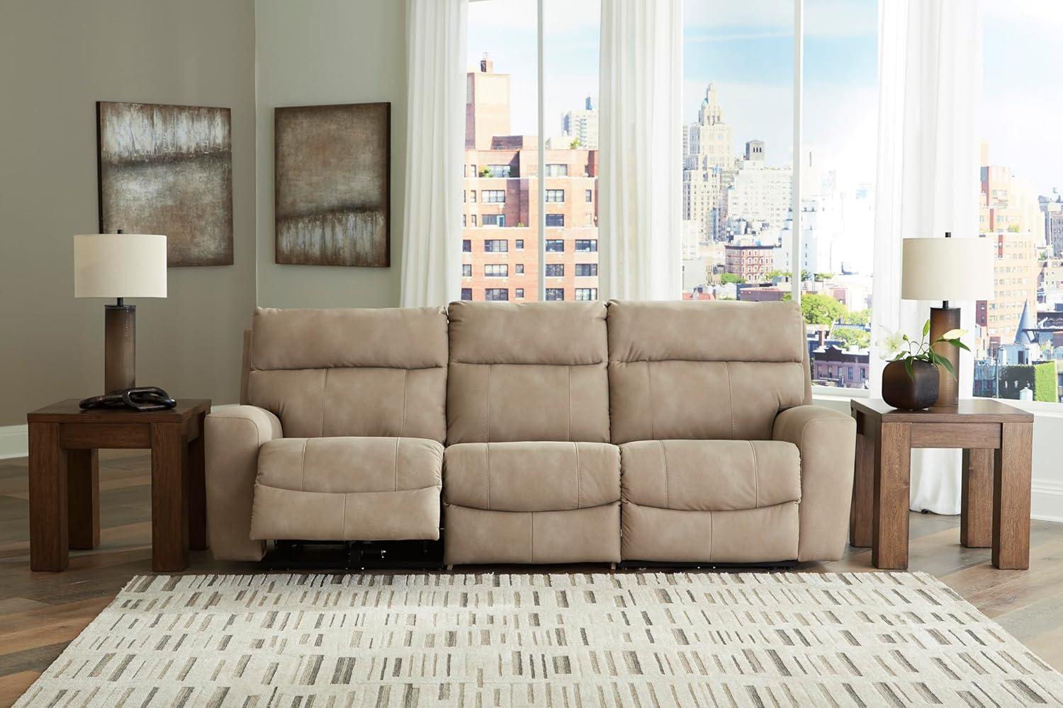 imageSignature Design by Ashley NextGen DuraPella Contemporary Faux Leather Modular Wall Hugger 3Piece Power Reclining Sectional Loveseat with Console Adjustable Headrest and USB Ports GrayBeige