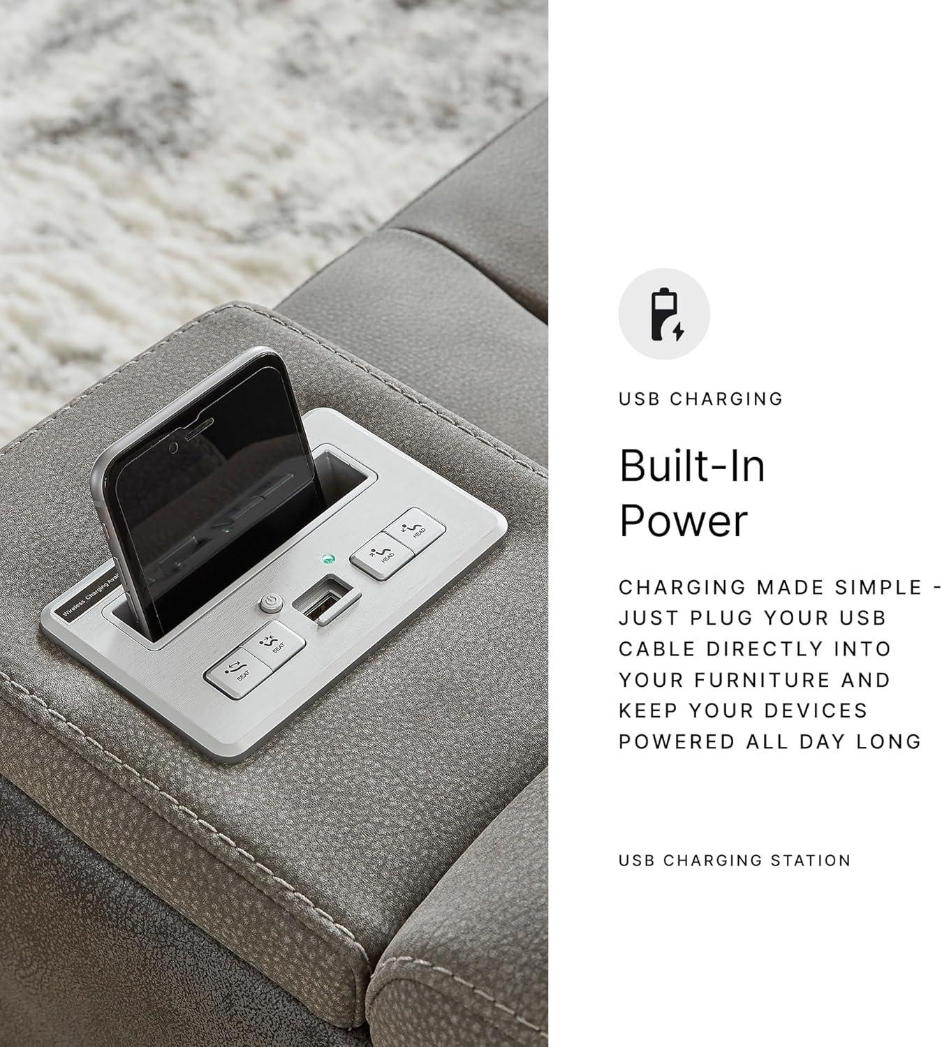 imageSignature Design by Ashley NextGen DuraPella Contemporary Faux Leather Modular Wall Hugger 3Piece Power Reclining Sectional Loveseat with Console Adjustable Headrest and USB Ports GrayGrey