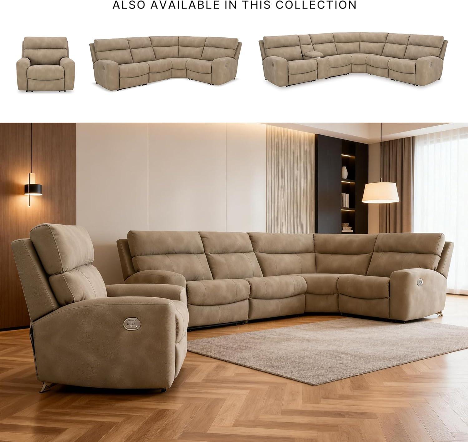 imageSignature Design by Ashley NextGen DuraPella Contemporary Faux Leather Modular Wall Hugger 3Piece Power Reclining Sectional Loveseat with Console Adjustable Headrest and USB Ports GrayBeige