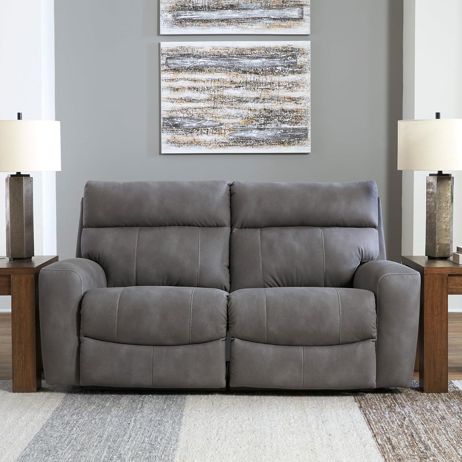 imageSignature Design by Ashley NextGen DuraPella Contemporary Faux Leather Modular Wall Hugger 3Piece Power Reclining Sectional Loveseat with Console Adjustable Headrest and USB Ports GrayGrey