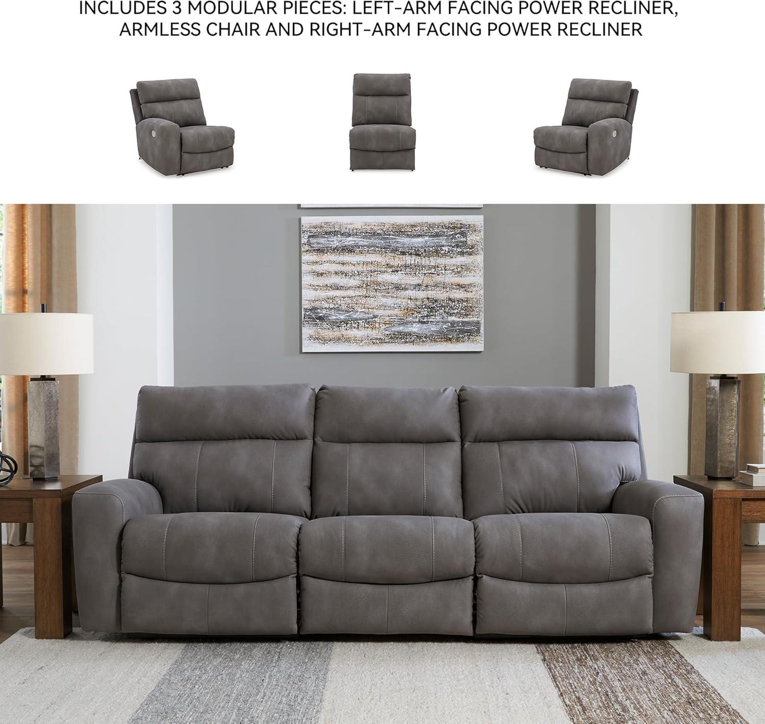 imageSignature Design by Ashley NextGen DuraPella Contemporary Faux Leather Modular Wall Hugger 3Piece Power Reclining Sectional Loveseat with Console Adjustable Headrest and USB Ports GrayGrey