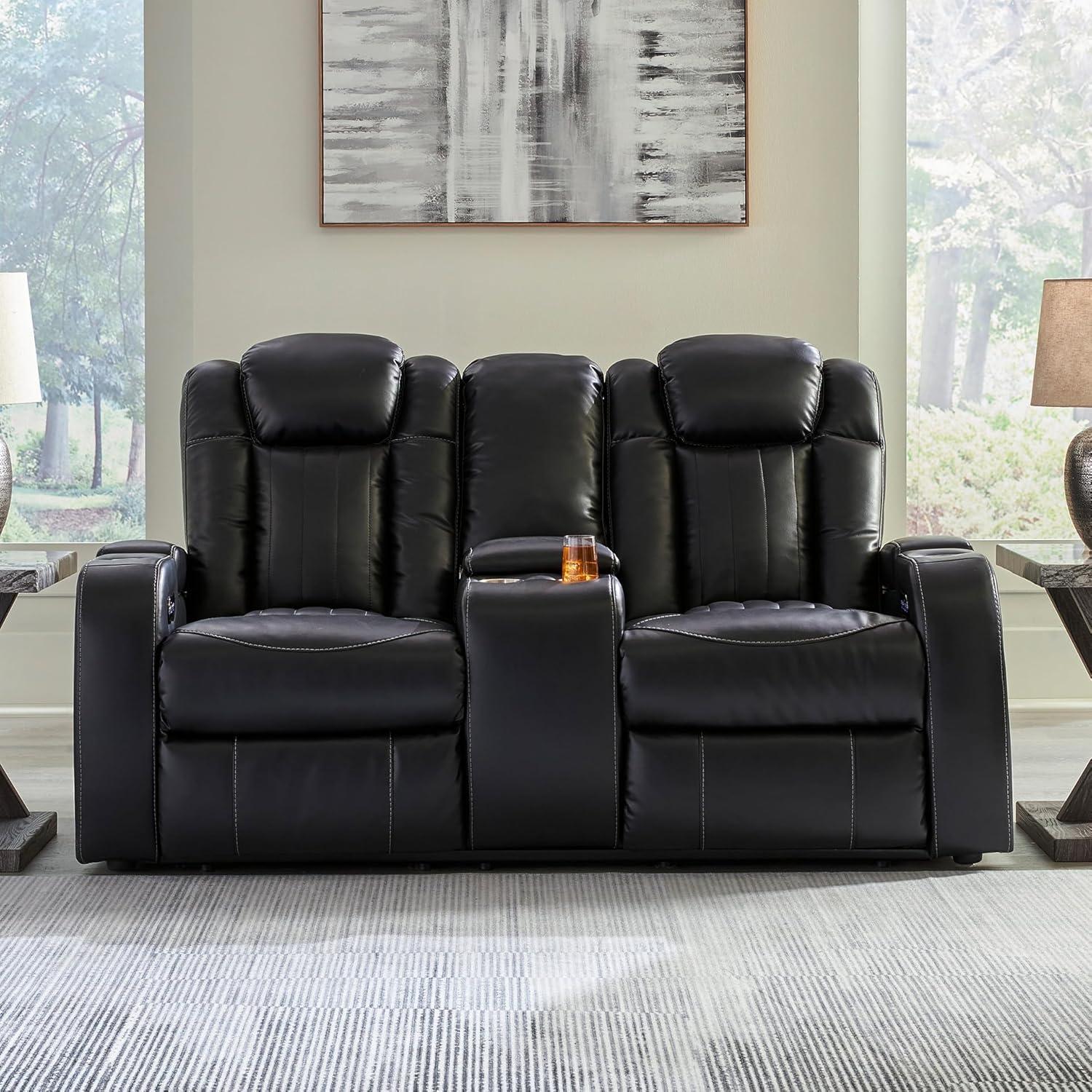imageSignature Design by Ashley NextGen DuraPella Contemporary Faux Leather Modular Wall Hugger 3Piece Power Reclining Sectional Loveseat with Console Adjustable Headrest and USB Ports GrayBlack